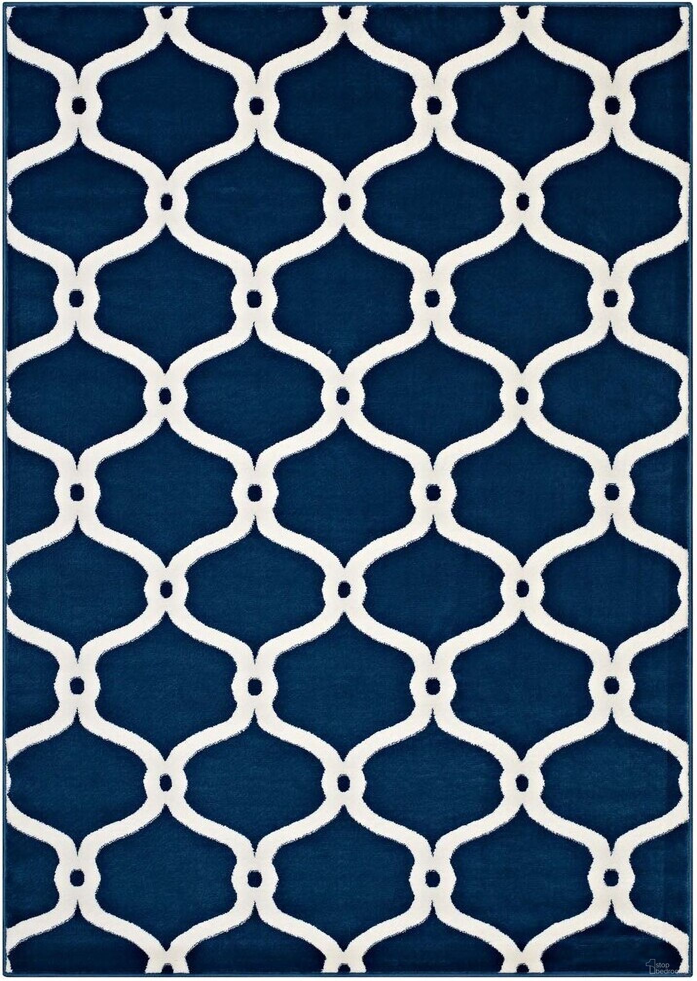 Beltara Chain Link Transitional Trellis 8X10 Area Rug In Moroccan Blue and Ivory