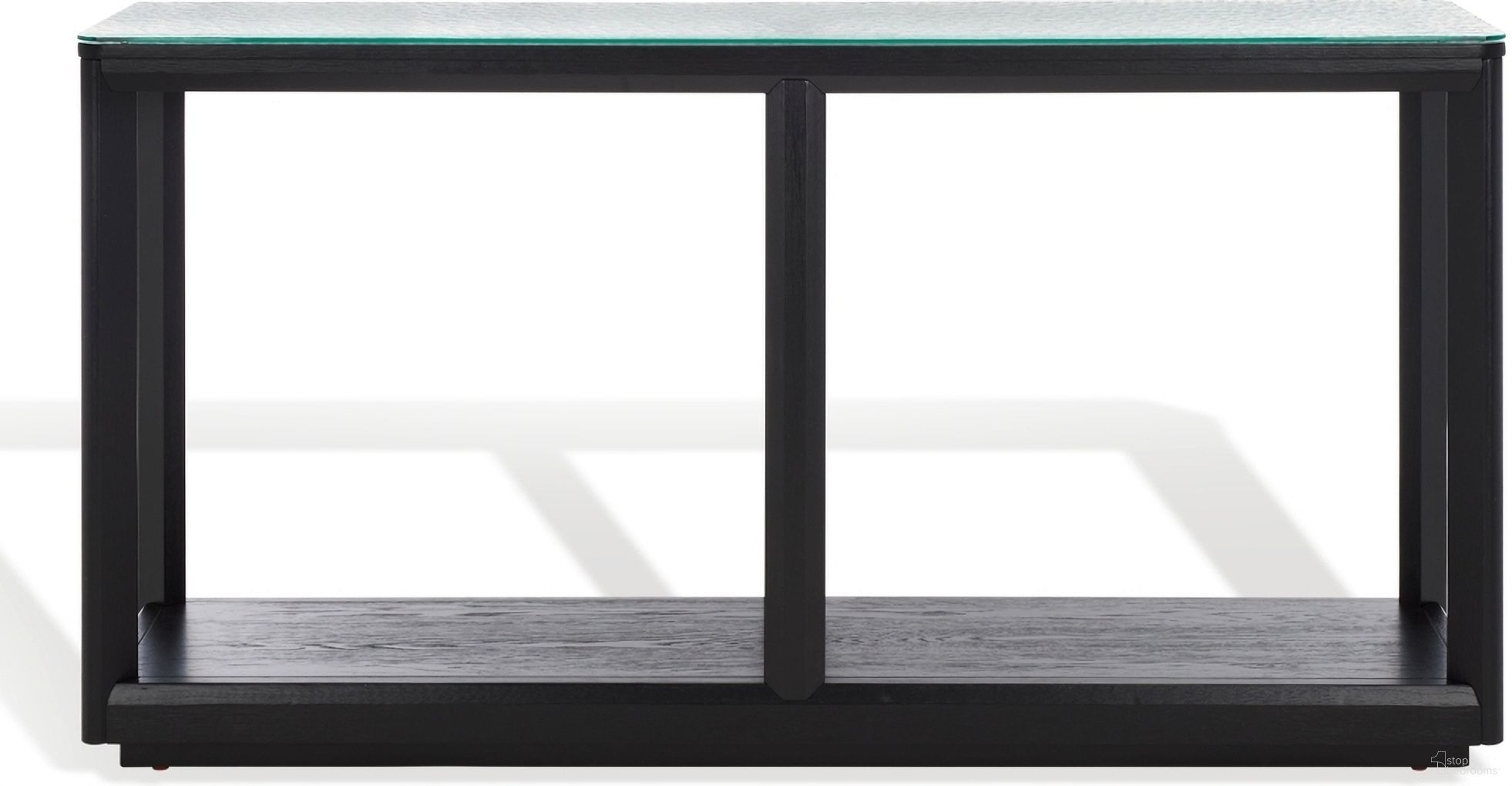 The appearance of Benecarlo Glass Top Console Table In Clear and Black designed by Safavieh Couture in the modern / contemporary interior design. This clear/black piece of furniture  was selected by 1StopBedrooms from Benecarlo Collection to add a touch of cosiness and style into your home. Sku: SFV2160B. Material: Rubberwood.