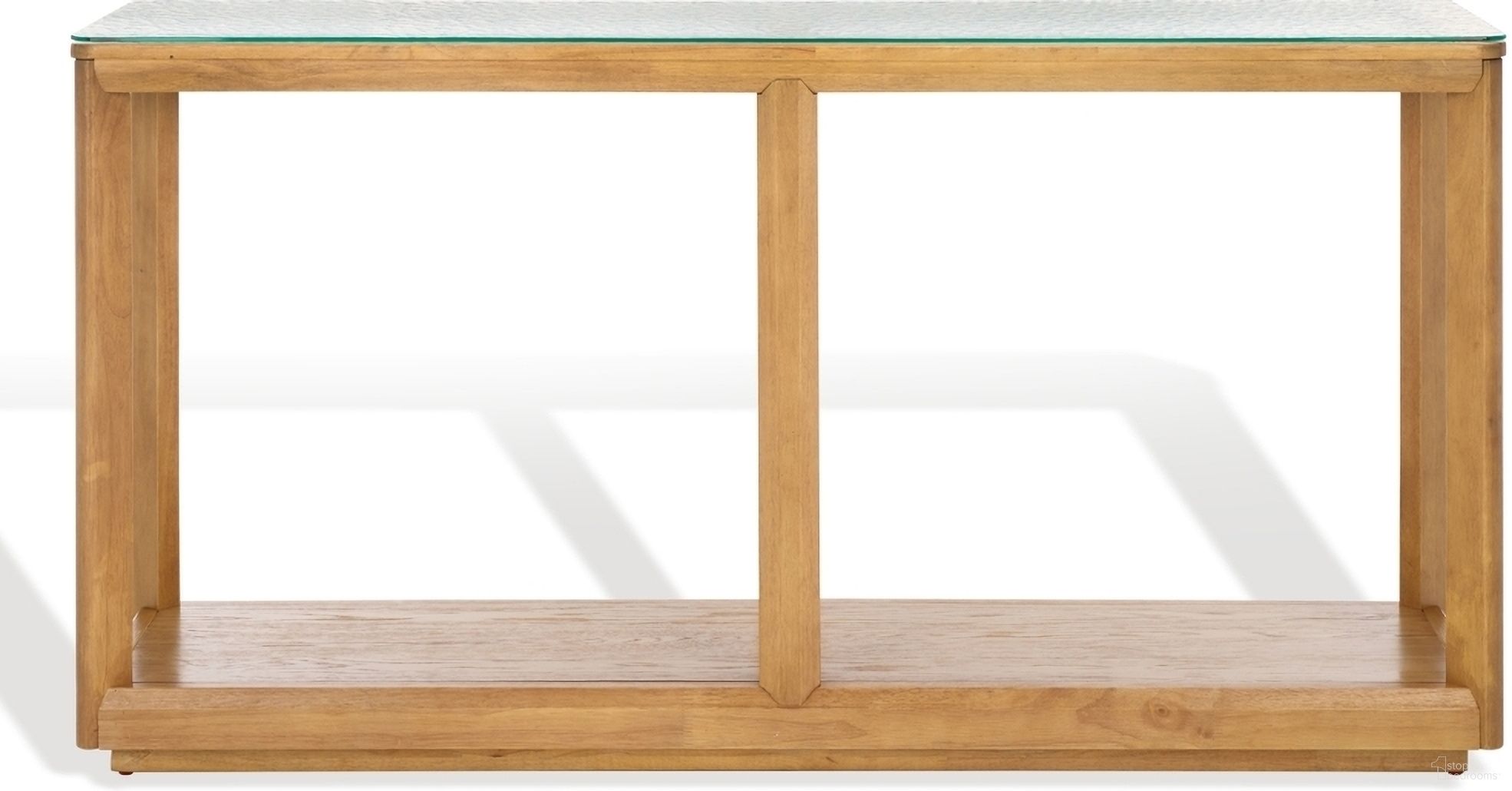 The appearance of Benecarlo Glass Top Console Table In Clear and Natural designed by Safavieh Couture in the modern / contemporary interior design. This clear/natural piece of furniture  was selected by 1StopBedrooms from Benecarlo Collection to add a touch of cosiness and style into your home. Sku: SFV2160A. Material: Rubberwood.