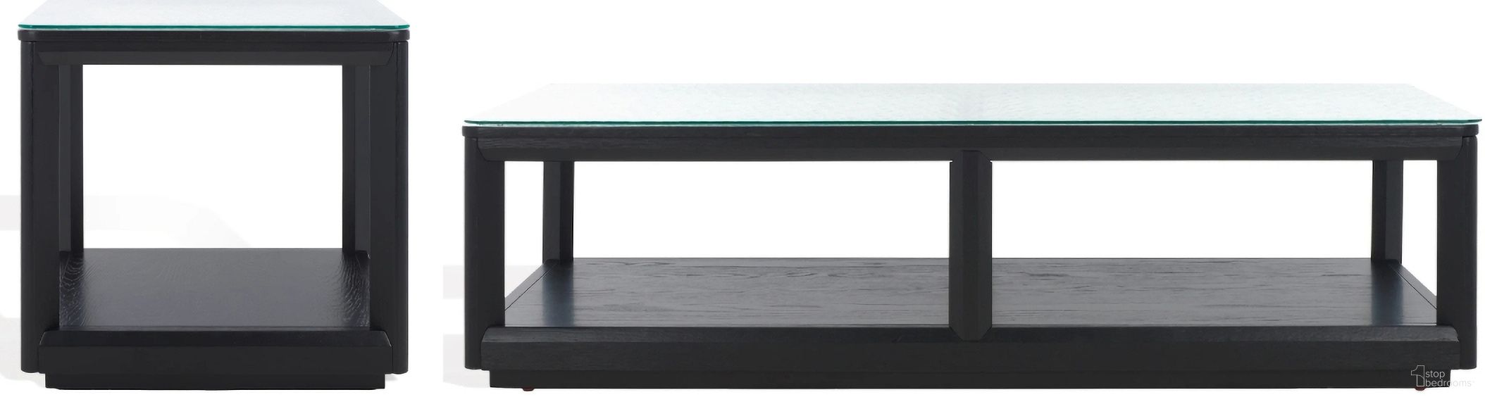 The appearance of Benecarlo Glass Top Occasional Table Set In Clear and Black designed by Safavieh Couture in the modern / contemporary interior design. This clear/black piece of furniture  was selected by 1StopBedrooms from Benecarlo Collection to add a touch of cosiness and style into your home. Sku: SFV2159B;SFV2158B. Material: Rubberwood.