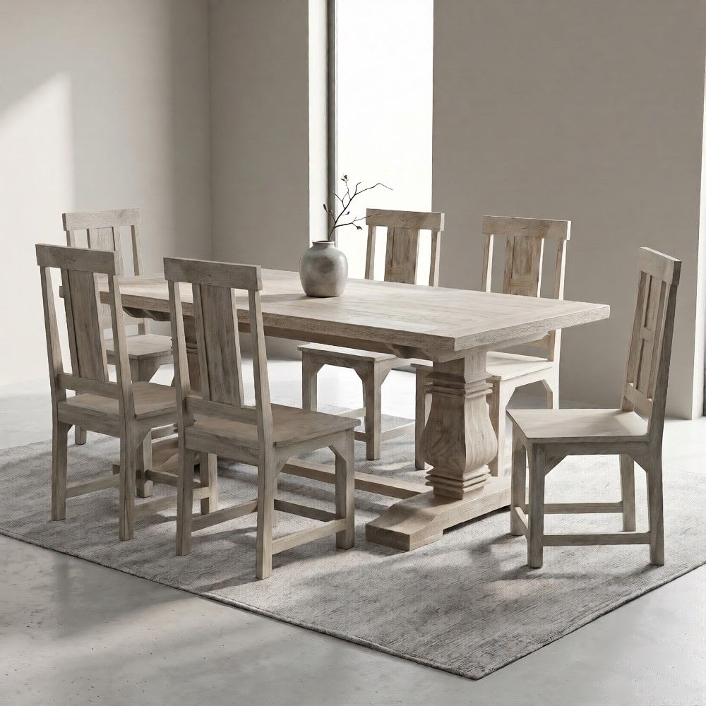 Benedict Rectangle Dining Room Set In White Wash
