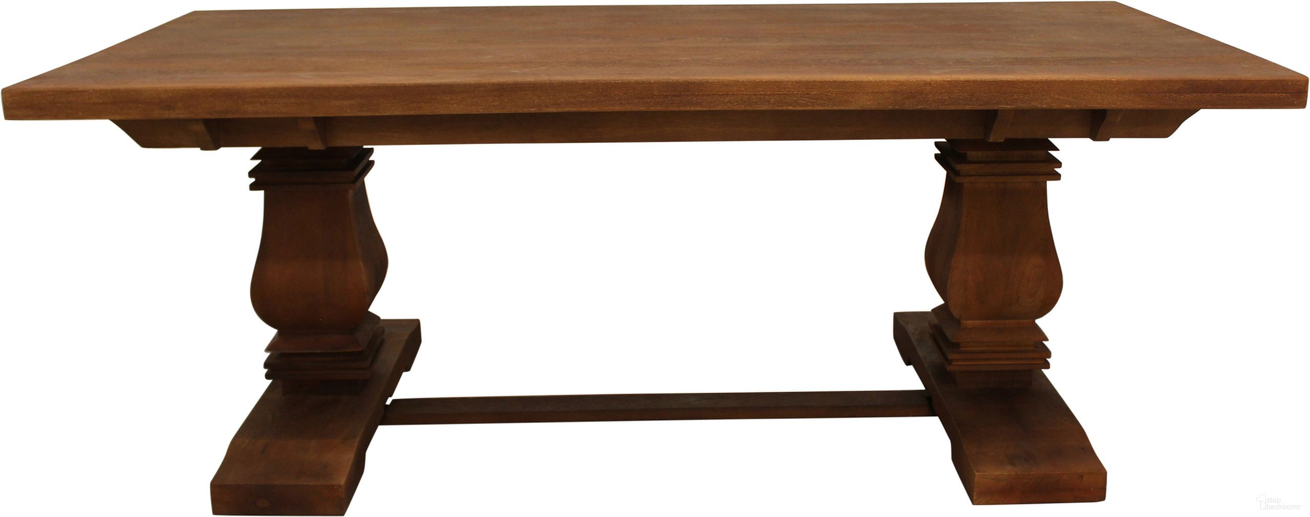 The appearance of Benedict Rectangle Dining Table In Brown designed by Moti in the modern / contemporary interior design. This brown piece of furniture  was selected by 1StopBedrooms from Benedict Collection to add a touch of cosiness and style into your home. Sku: 78102006. Table Base Style: Trestle. Material: Wood. Table Top Shape: Rectangular. Size: 39" x 81".