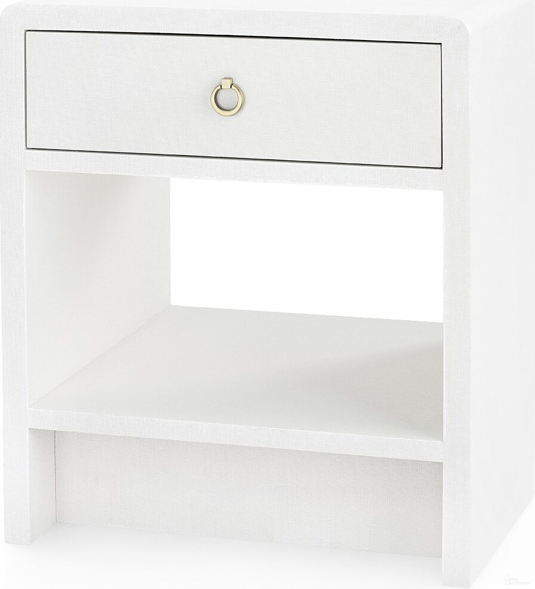 Benjamin Linen 1-Drawer Side Table In Chiffon White