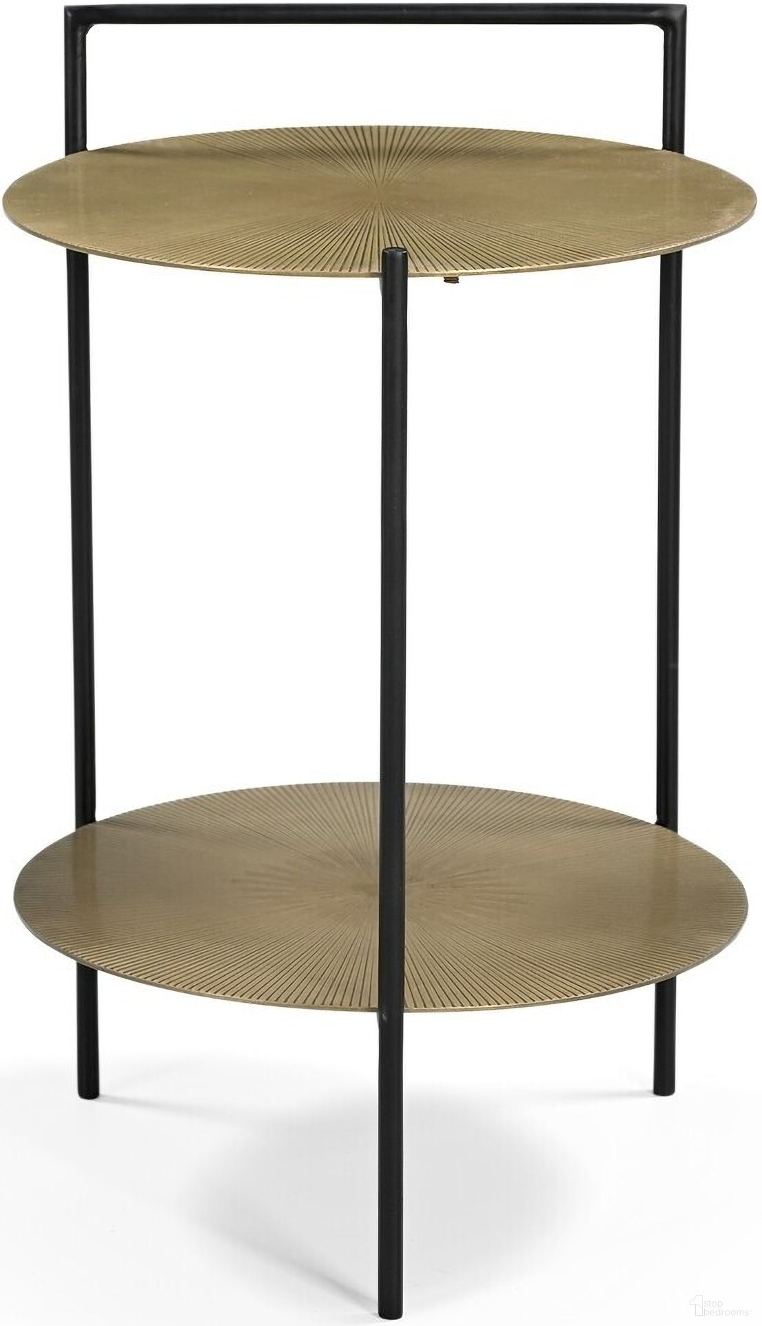 The appearance of Benji Iron Side Table In Brass and Black designed by Moti in the modern / contemporary interior design. This brass and black piece of furniture  was selected by 1StopBedrooms from Galahad Collection to add a touch of cosiness and style into your home. Sku: 63104007. Material: Iron.