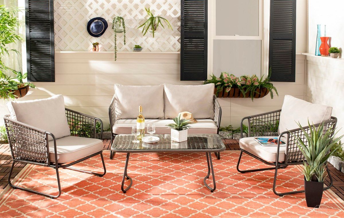 The appearance of Benjin 4 Piece Living Set in Grey and Beige designed by Safavieh in the modern / contemporary interior design. This grey and beige piece of furniture  was selected by 1StopBedrooms from Benjin Collection to add a touch of cosiness and style into your home. Sku: PAT9003C. Material: Rattan.