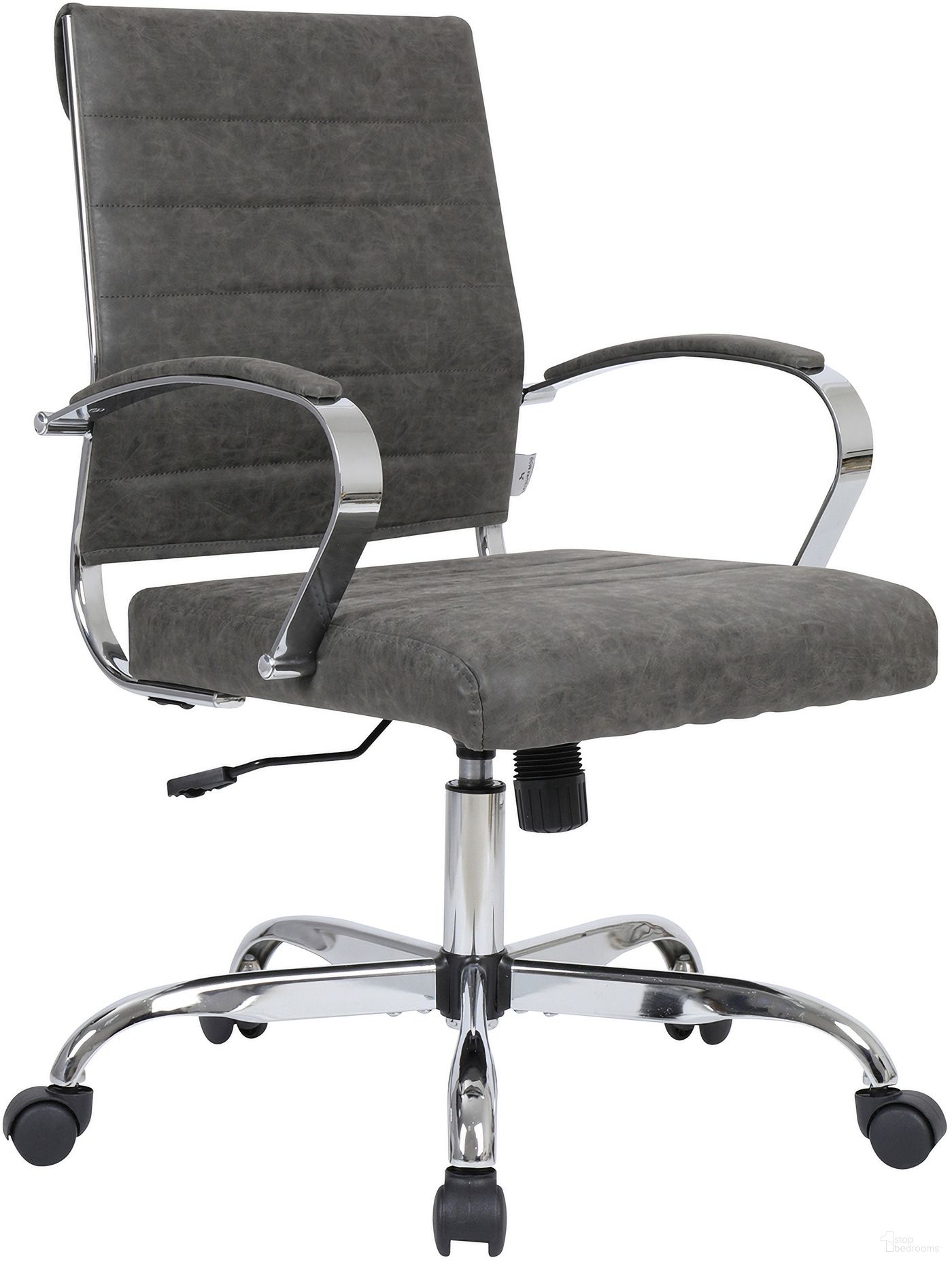 The appearance of Benmar Leather Office Chair In Charcoal designed by LeisureMod in the transitional interior design. This charcoal piece of furniture was selected by 1StopBedrooms from Benmar Collection to add a touch of cosiness and style into your home. Sku: BO19CHL. Material: Faux Leather.