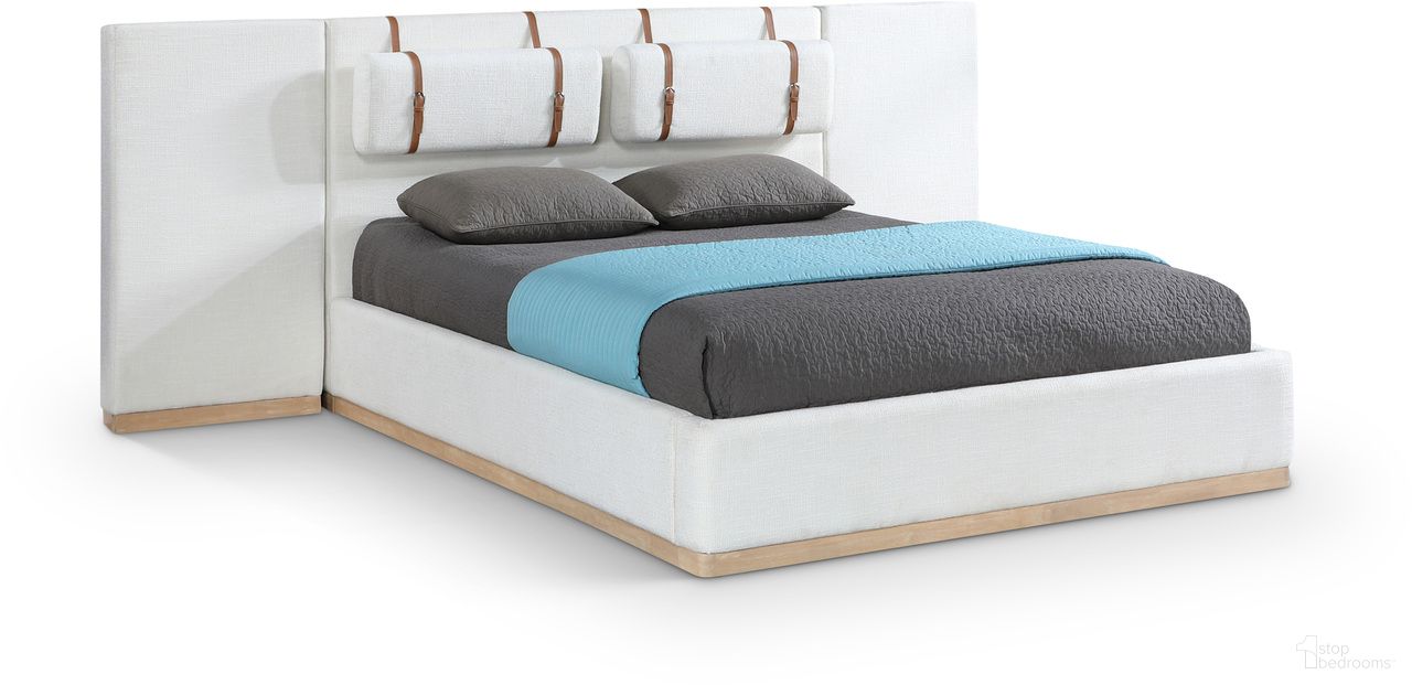 Bennet Linen Textured Fabric Upholstered Queen Bed In Cream and Natural
