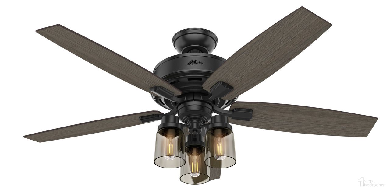 The appearance of Bennett 52 Inch Ceiling Fan with LED Light Kit and Handheld Remote In Matte Black and Greyed Walnut designed by Hunter Fan in the rustic / southwestern interior design. This matte black/greyed walnut piece of furniture  was selected by 1StopBedrooms from Bennett Collection to add a touch of cosiness and style into your home. Sku: 54189. Material: Composite.