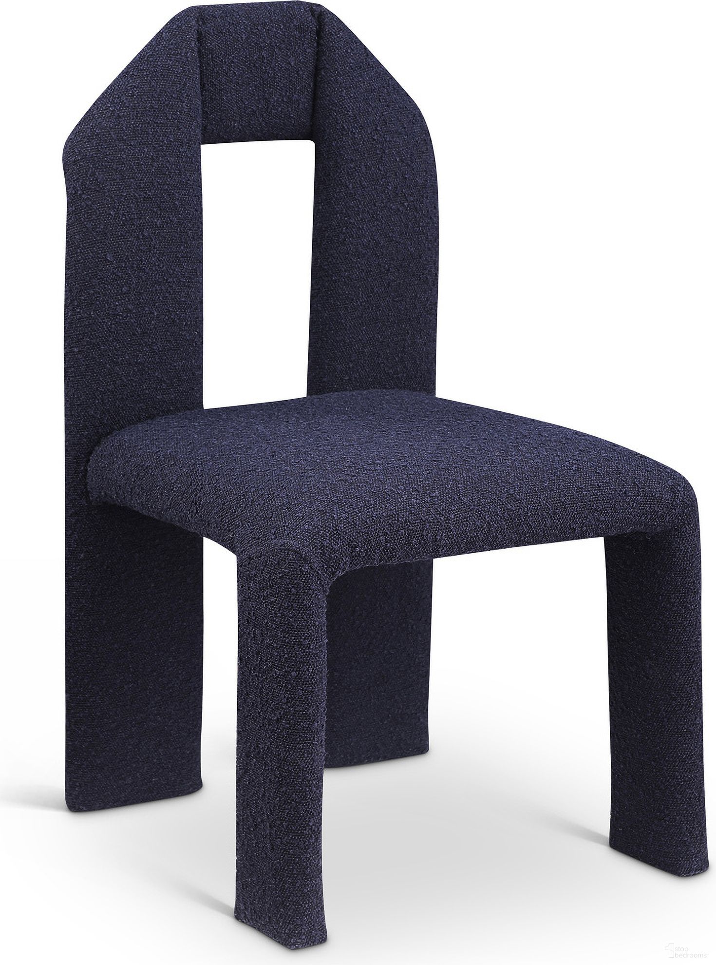 The appearance of Bennett Boucle Fabric Dining Chair Set of 2 In Navy designed by Meridian in the modern / contemporary interior design. This navy piece of furniture  was selected by 1StopBedrooms from Bennett Collection to add a touch of cosiness and style into your home. Sku: 997Navy-C. Material: Boucle Fabric. Chair Type: Side Chair.