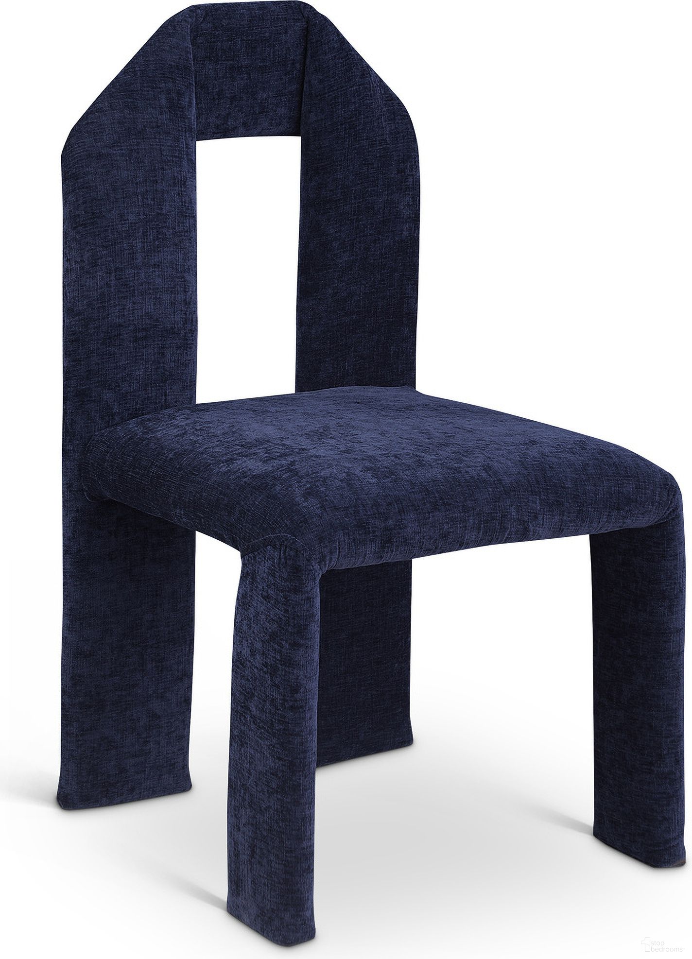 The appearance of Bennett Chenille Fabric Dining Chair Set of 2 In Navy designed by Meridian in the modern / contemporary interior design. This navy piece of furniture  was selected by 1StopBedrooms from Bennett Collection to add a touch of cosiness and style into your home. Sku: 998Navy-C. Material: Chenille. Chair Type: Side Chair.