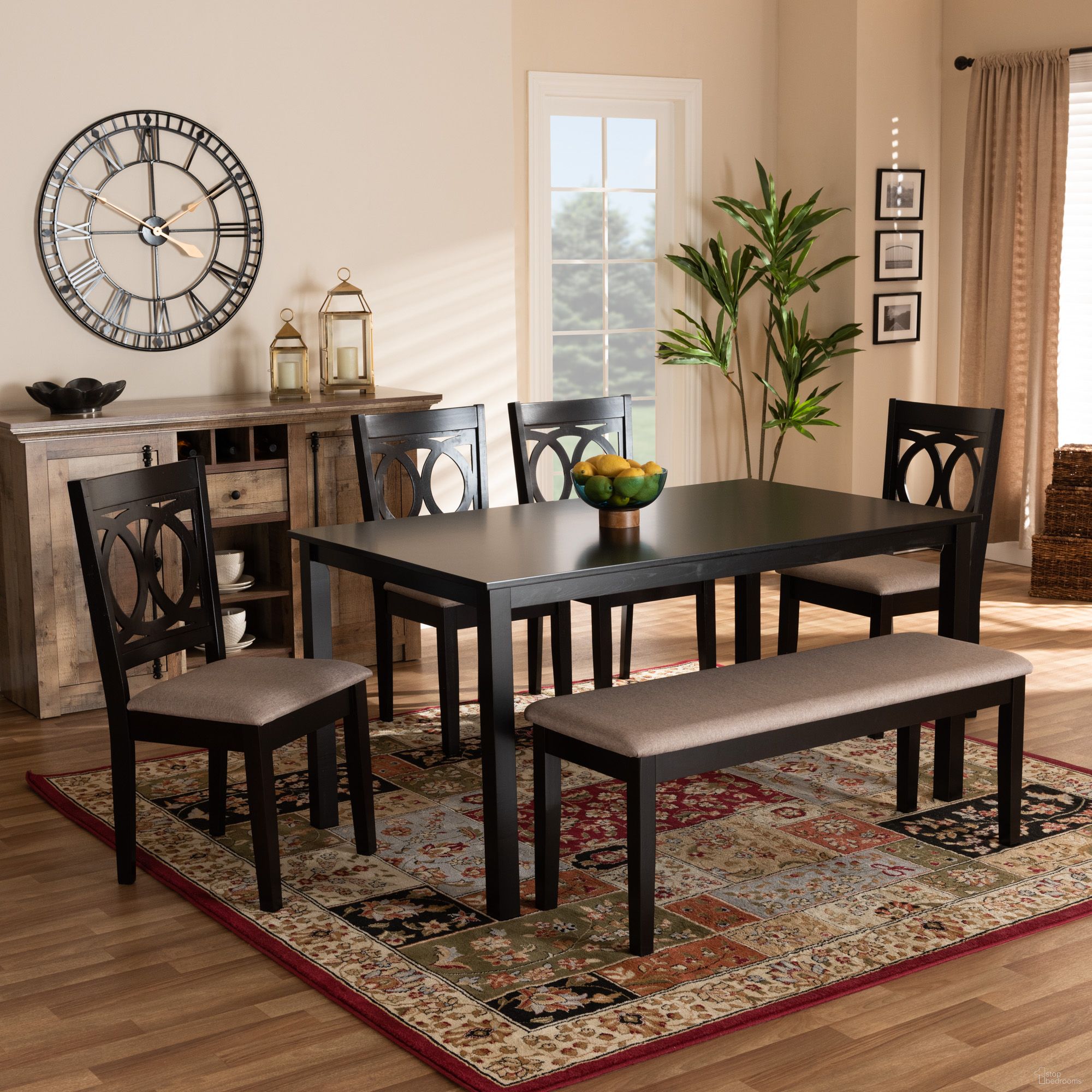 The appearance of Bennett Fabric Upholstered and Wood 6-Piece Dining Set In Sand and Dark Brown designed by Baxton Studio in the modern / contemporary interior design. This sand and dark brown piece of furniture was selected by 1StopBedrooms from Bennett Collection to add a touch of cosiness and style into your home. Sku: RH315C-Sand/Dark Brown-6PC Dining Set. Table Base Style: Legs. Material: Polyester. Table Top Shape: Rectangular. Size: 35" x 59".