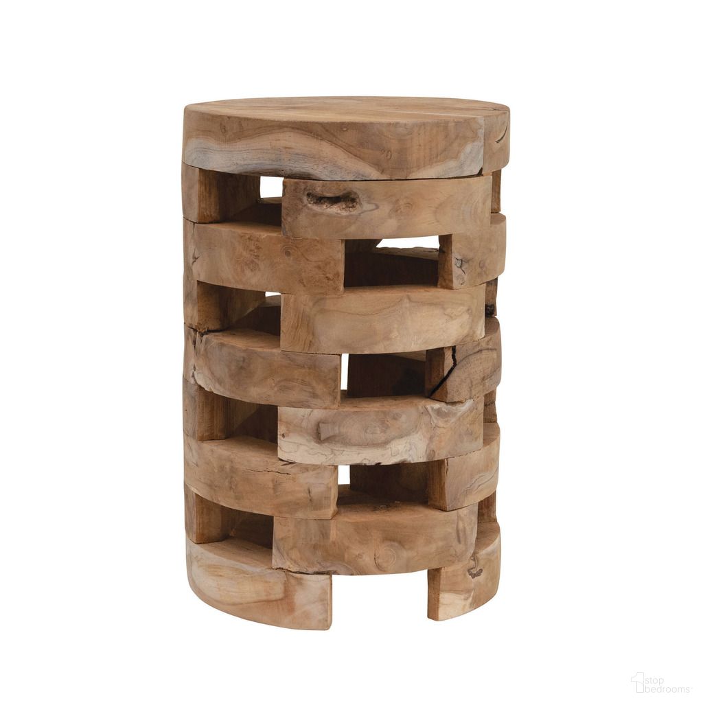 Bennett Round Stacked Teakwood End Table/Stool In Brown
