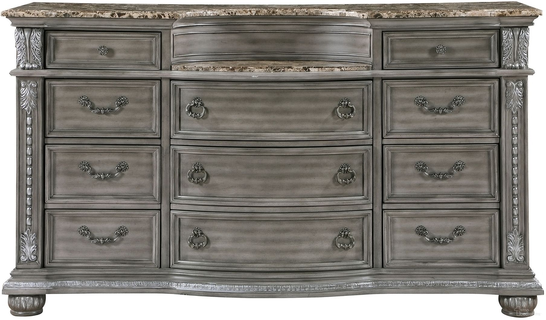 The appearance of Bennington Dresser In Gray designed by Homelegance in the traditional interior design. This gray piece of furniture  was selected by 1StopBedrooms from Bennington Collection to add a touch of cosiness and style into your home. Sku: 1583-5. Material: Wood.