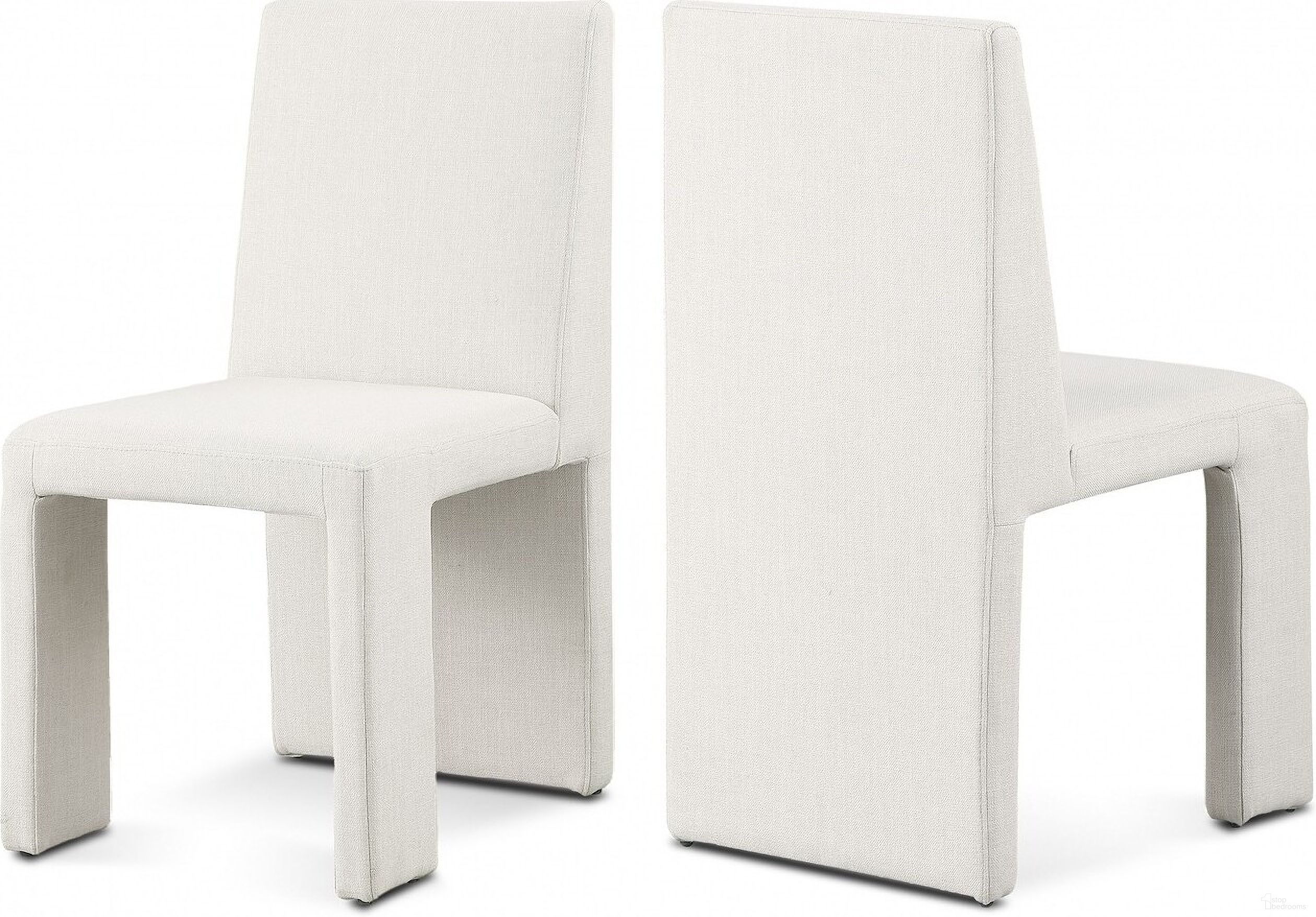 Benson Linen Textured Fabric Dining Chair Set of 2 In Cream