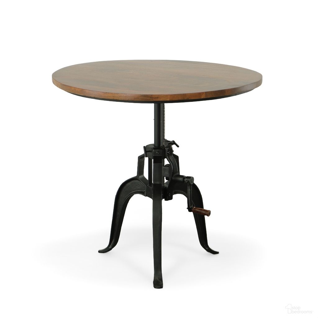 The appearance of Bentley Adjustable Crank Table In Chestnut Top and Black Base designed by Carolina Living in the modern / contemporary interior design. This chestnut and black piece of furniture  was selected by 1StopBedrooms from Bentley Collection to add a touch of cosiness and style into your home. Sku: CT3636CHETBK. Table Base Style: Pedestal. Table Top Shape: Round. Size: 36". Material: Mango Wood.