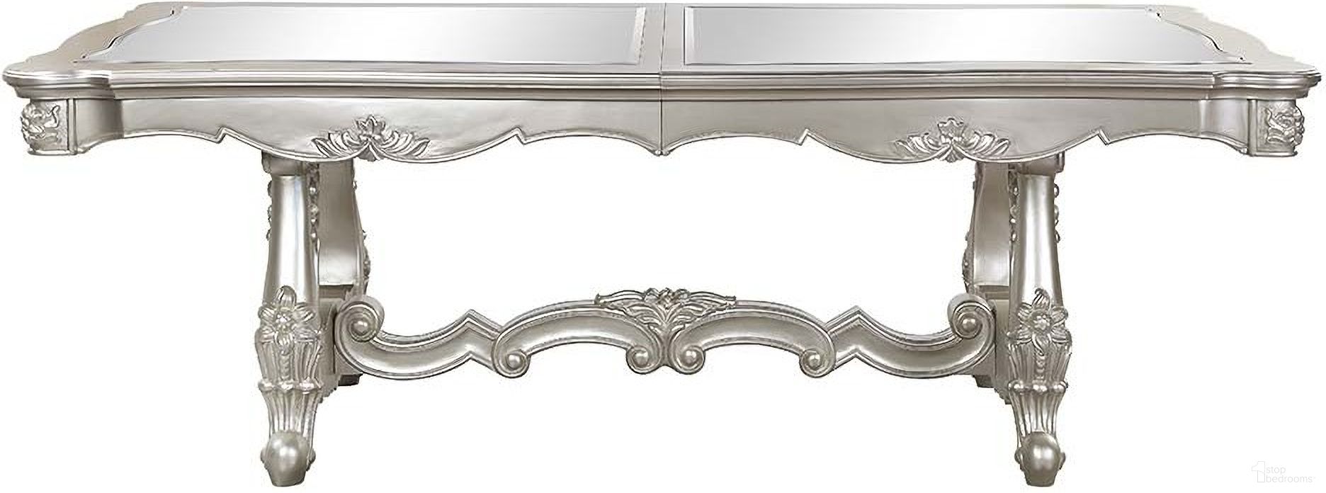 The appearance of Bently Dining Table In Champagne DN01368 designed by ACME in the transitional interior design. This champagne piece of furniture was selected by 1StopBedrooms from Bently Collection to add a touch of cosiness and style into your home. Sku: DN01368-1;DN01368-2. Table Base Style: Trestle. Material: Wood. Table Top Shape: Rectangular. Size: 44" x 114".