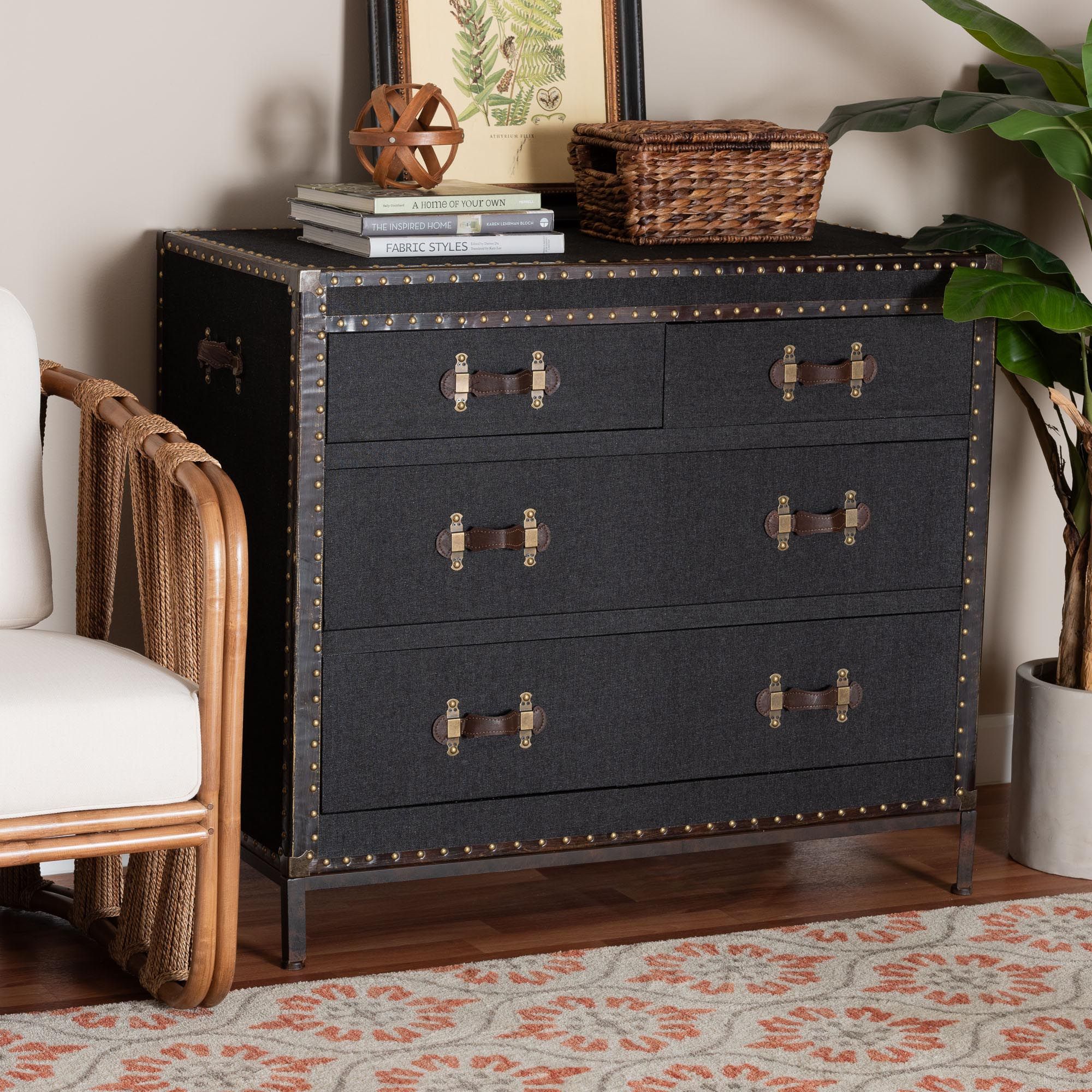 Benton Canvas 4-Drawer Storage Cabinet In Black and Brown