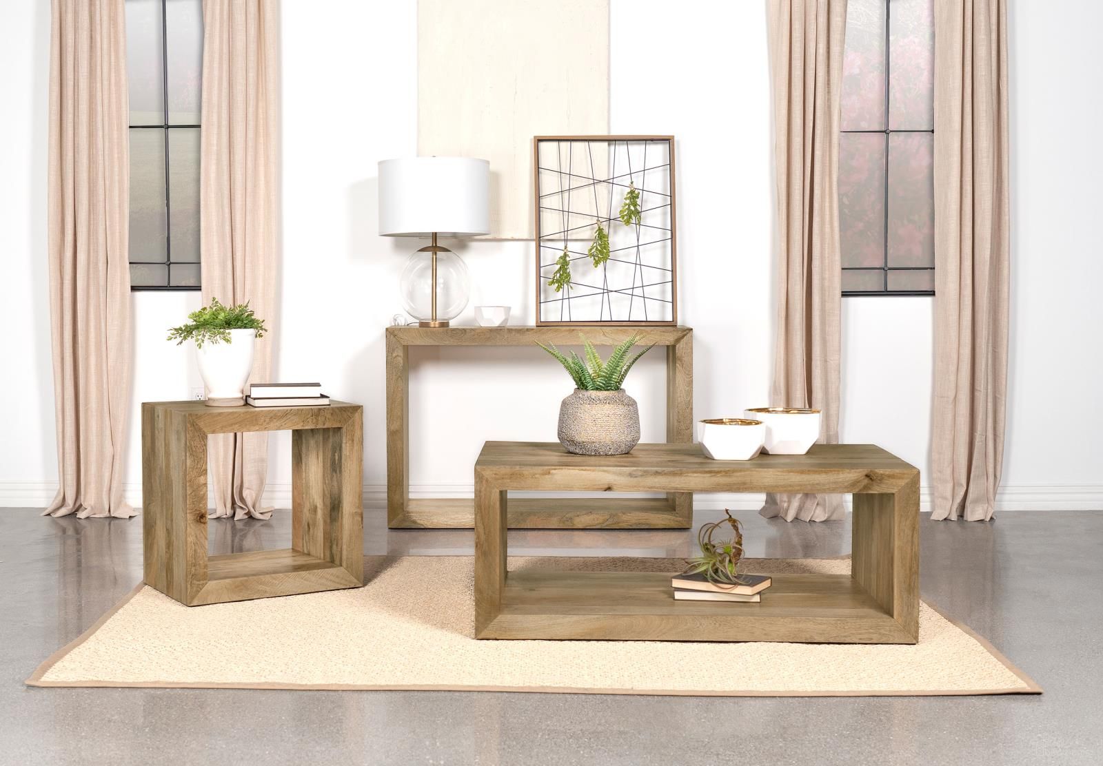 The appearance of Benton Occasional Table Set In Natural designed by Coaster in the country / farmhouse interior design. This natural piece of furniture  was selected by 1StopBedrooms from Benton Collection to add a touch of cosiness and style into your home. Sku: 704838;704837. Material: Wood.