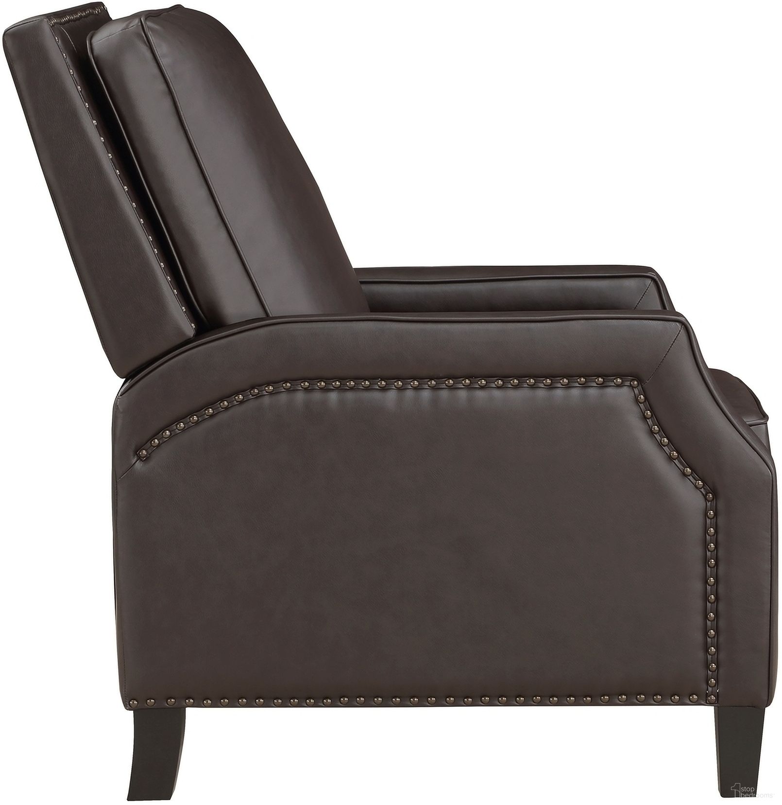 The appearance of Berenson Push Back Reclining Chair In Brown designed by Homelegance in the traditional interior design. This brown piece of furniture was selected by 1StopBedrooms from Berenson Collection to add a touch of cosiness and style into your home. Sku: 8504DBR-1. Material: Faux Leather.