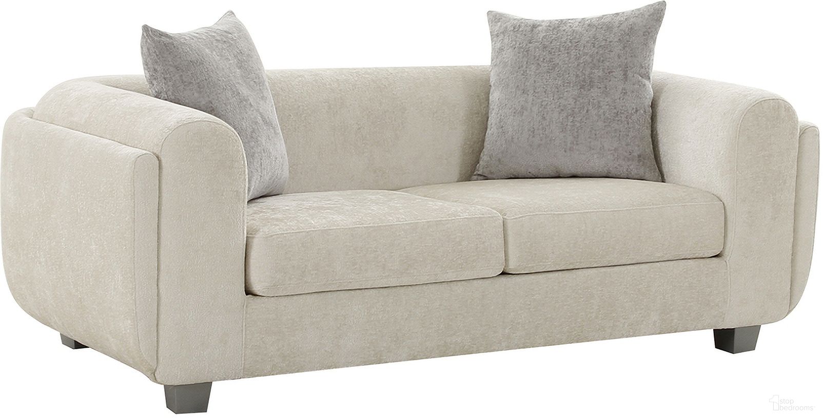 The appearance of Bergamo Upholstered Loveseat with 2 Thrwo Pillows In Ivory and Silver designed by Pasargad Home in the modern / contemporary interior design. This ivory and silver piece of furniture  was selected by 1StopBedrooms from Noho Collection to add a touch of cosiness and style into your home. Sku: PZW-20044-2. Material: Polyester.