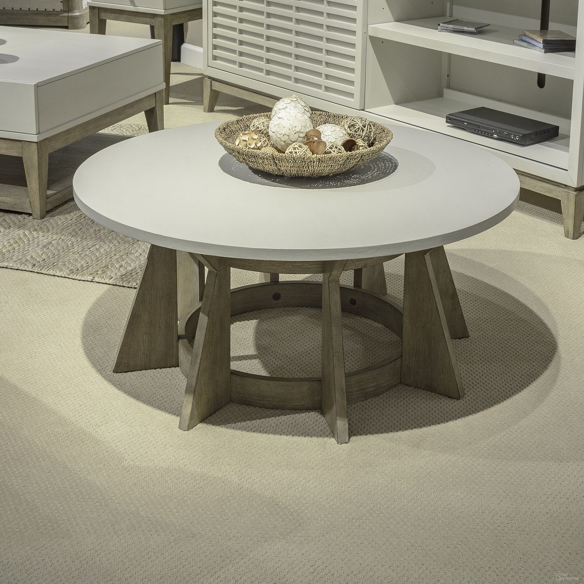 The appearance of Berkley Round Cocktail Table In Linen and Khaki designed by Liberty in the modern / contemporary interior design. This linen/khaki piece of furniture was selected by 1StopBedrooms from Berkley Collection to add a touch of cosiness and style into your home. Sku: 465-OT1011. Material: Solid Rubberwood.