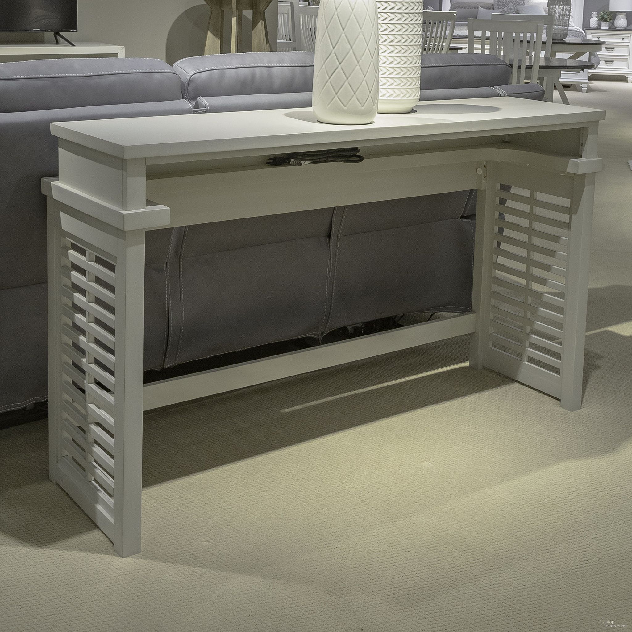 The appearance of Berkley Sofa Bar Console In Linen and Khaki designed by Liberty in the modern / contemporary interior design. This linen/khaki piece of furniture  was selected by 1StopBedrooms from Berkley Collection to add a touch of cosiness and style into your home. Sku: 465-OT6036. Table Base Style: Trestle. Table Top Shape: Rectangular. Material: Solid Rubberwood.