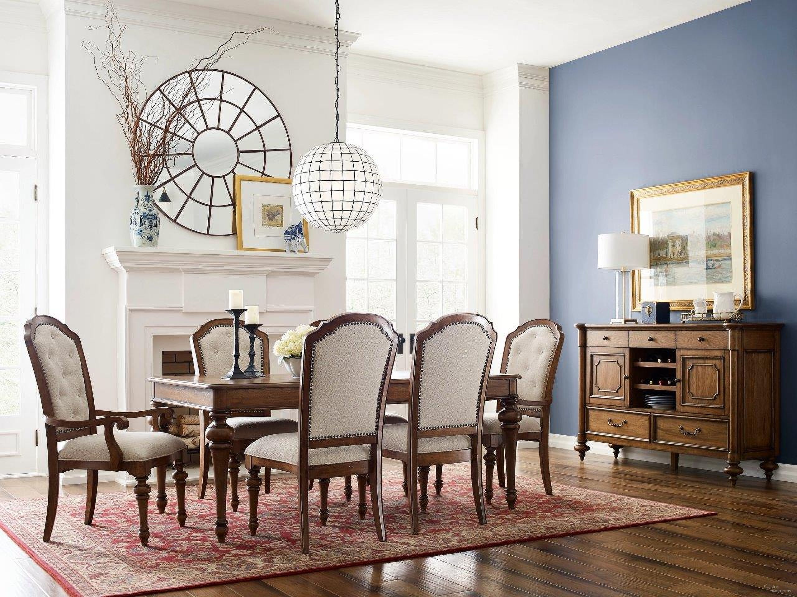 The appearance of Berkshire Dining Set In Medium Stain designed by American Drew in the traditional interior design. This medium stain piece of furniture  was selected by 1StopBedrooms from Berkshire Collection to add a touch of cosiness and style into your home. Sku: 011-744;011-636;011-636;011-636;011-636. Table Base Style: Legs. Material: Wood. Table Top Shape: Rectangular. Size: 42" x 74".