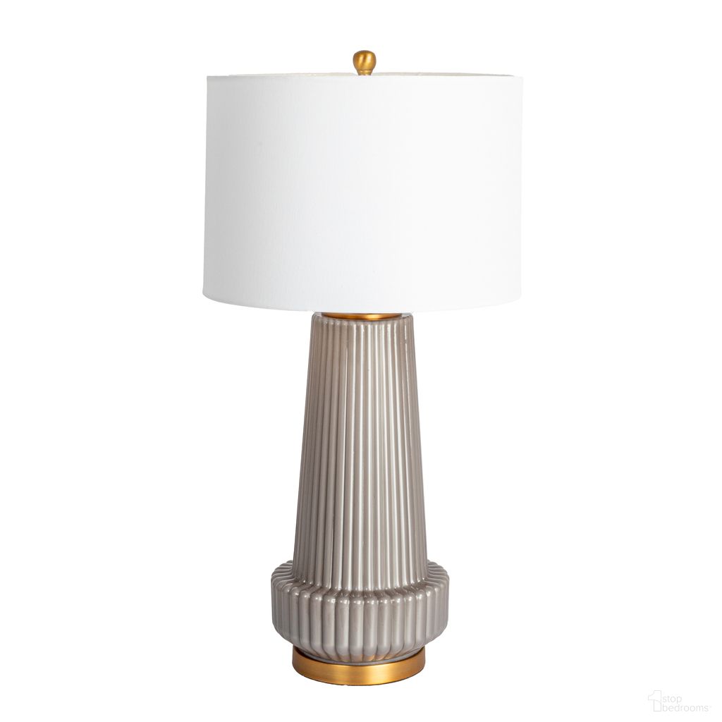 Bernadette Ribbed Glass Table Lamp with Linen Tapered Drum Shade In Gray