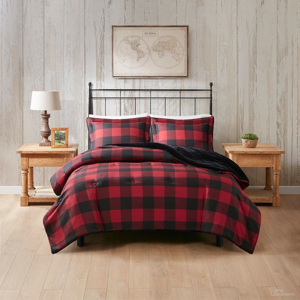 Bernston Faux Wool To Faux Fur Down Alternative 3 Piece King/Cal King Comforter Set In Red Buffalo Check