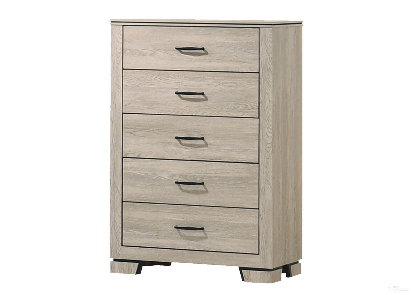 The appearance of Bertha 5 Drawer Chest in Rustic Greige Oak designed by Best Quality Furniture in the country / farmhouse interior design. This rustic greige oak piece of furniture was selected by 1StopBedrooms from Bertha Collection to add a touch of cosiness and style into your home. Sku: B830-C. Material: MDF.