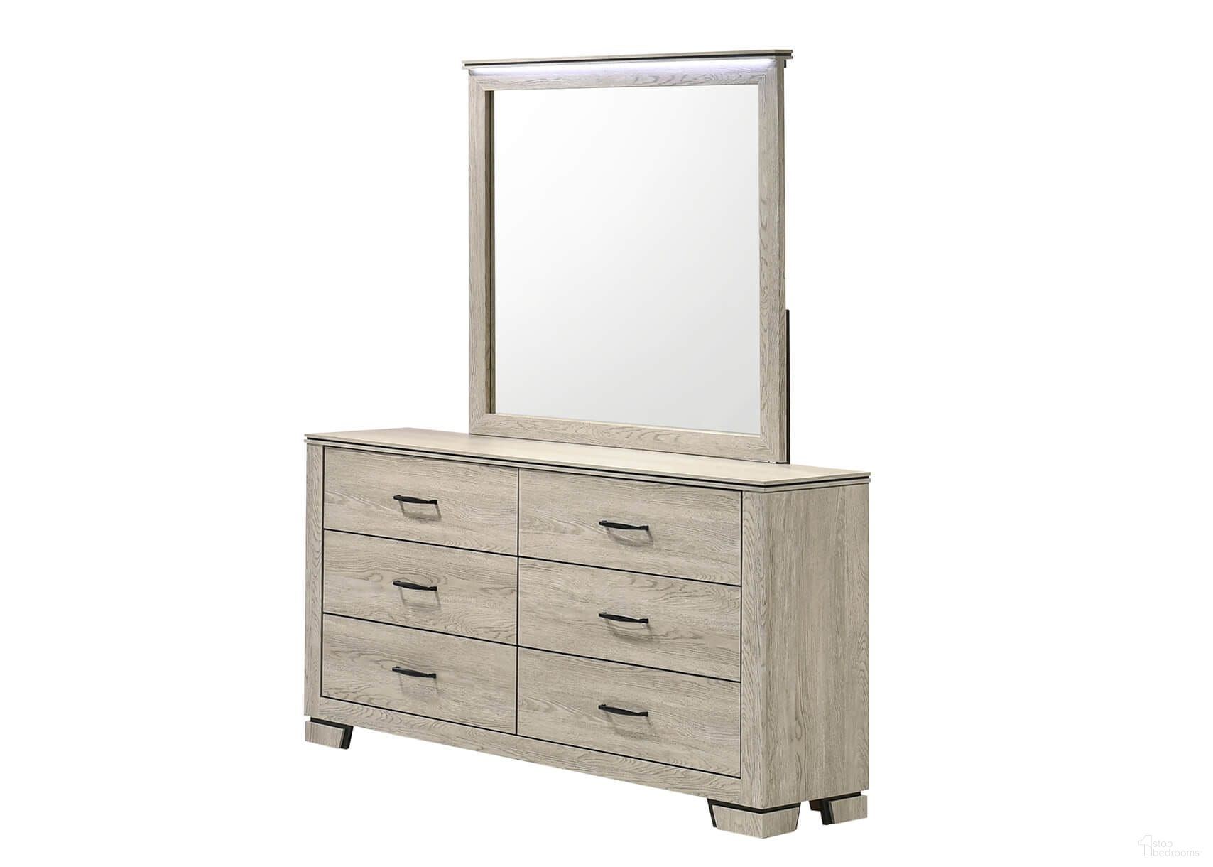 The appearance of Bertha Dresser with LED Mirror in Rustic Greige Oak designed by Best Quality Furniture in the country / farmhouse interior design. This rustic greige oak piece of furniture was selected by 1StopBedrooms from Bertha Collection to add a touch of cosiness and style into your home. Sku: B830-DR;B830-M. Material: MDF.
