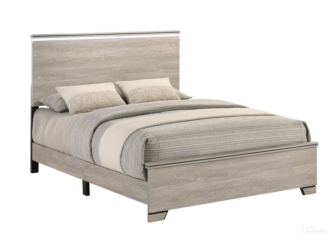The appearance of Bertha Queen Panel Bed with LED Headboard in Rustic Greige Oak designed by Best Quality Furniture in the country / farmhouse interior design. This rustic greige oak piece of furniture  was selected by 1StopBedrooms from Bertha Collection to add a touch of cosiness and style into your home. Sku: B830-Q-HFB. Bed Type: Panel Bed. Bed Size: Queen. Material: MDF.
