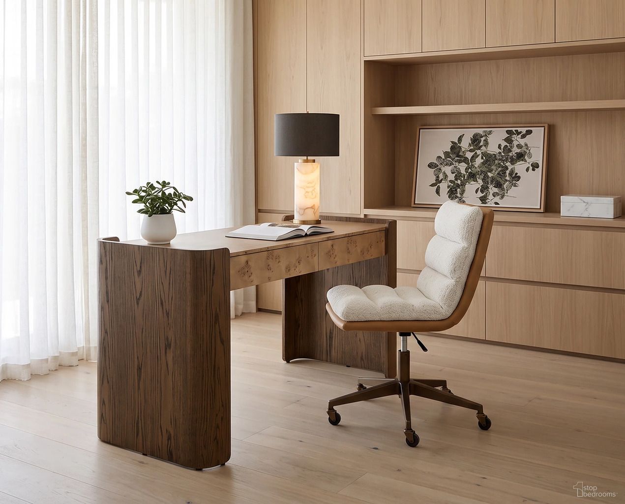 Beryl Home Office Set In Natural and Chocolate