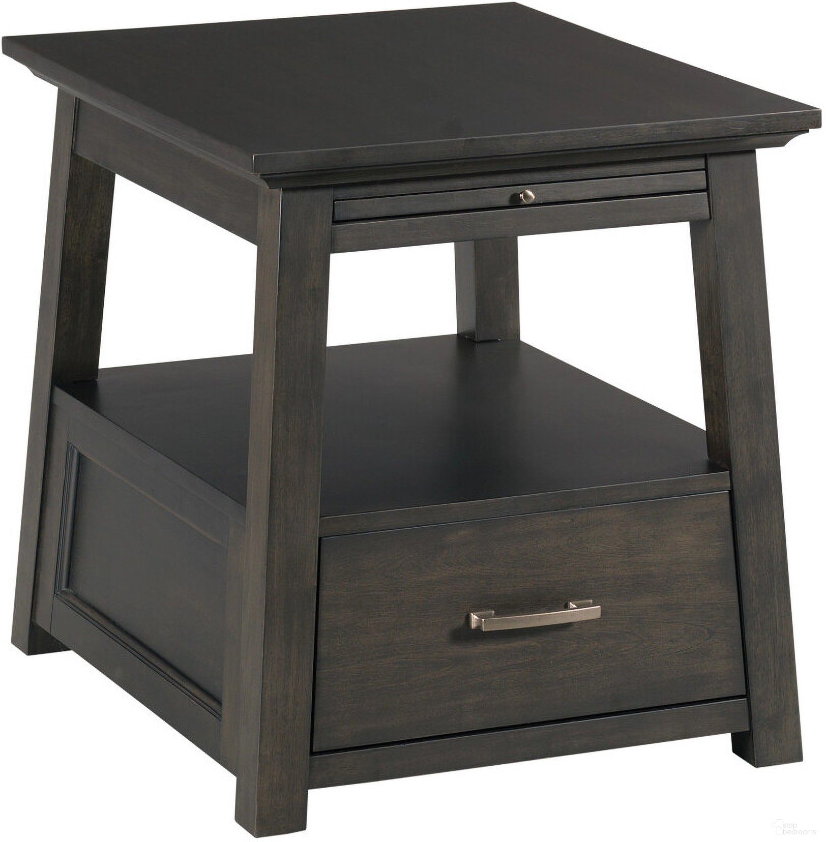 The appearance of Bessemer End Table In Black Stone designed by Hammary in the modern / contemporary interior design. This black stone piece of furniture was selected by 1StopBedrooms from Bessemer Collection to add a touch of cosiness and style into your home. Sku: 203-915. Material: Wood.