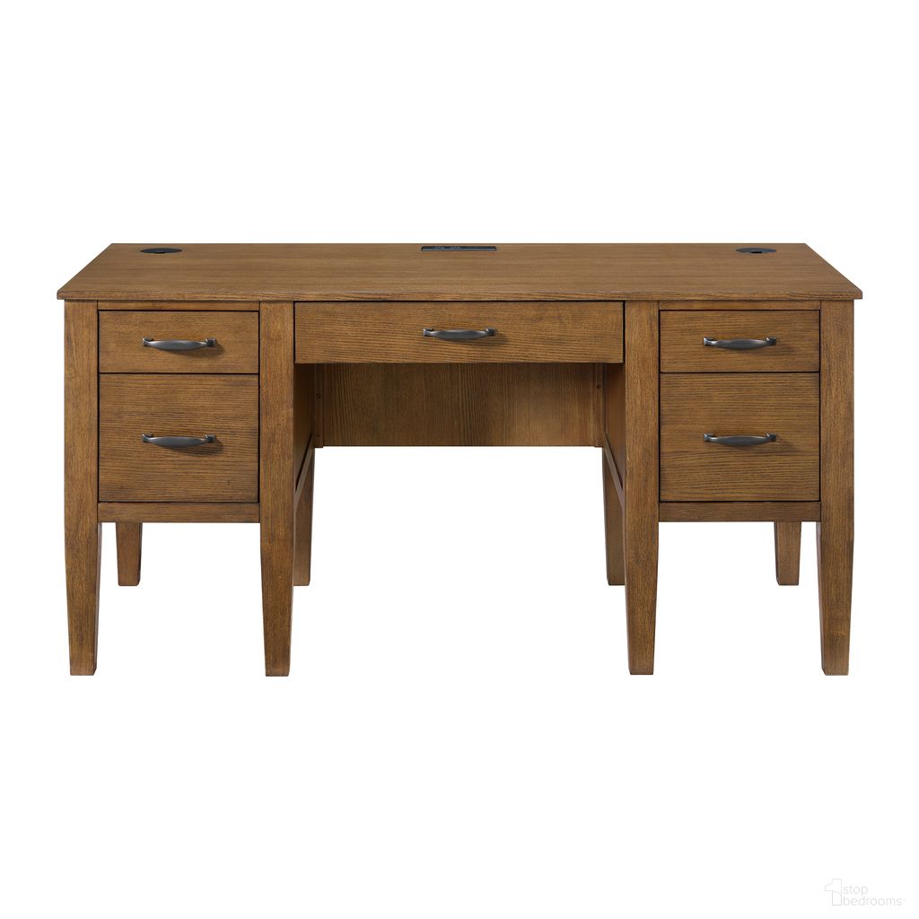 The appearance of Beth Half Pedestal Desk with Power/USB In Brown Oak designed by Picket House in the transitional interior design. This brown oak piece of furniture was selected by 1StopBedrooms from Beth Collection to add a touch of cosiness and style into your home. Sku: H-15970-6-DK2. Material: Oak.