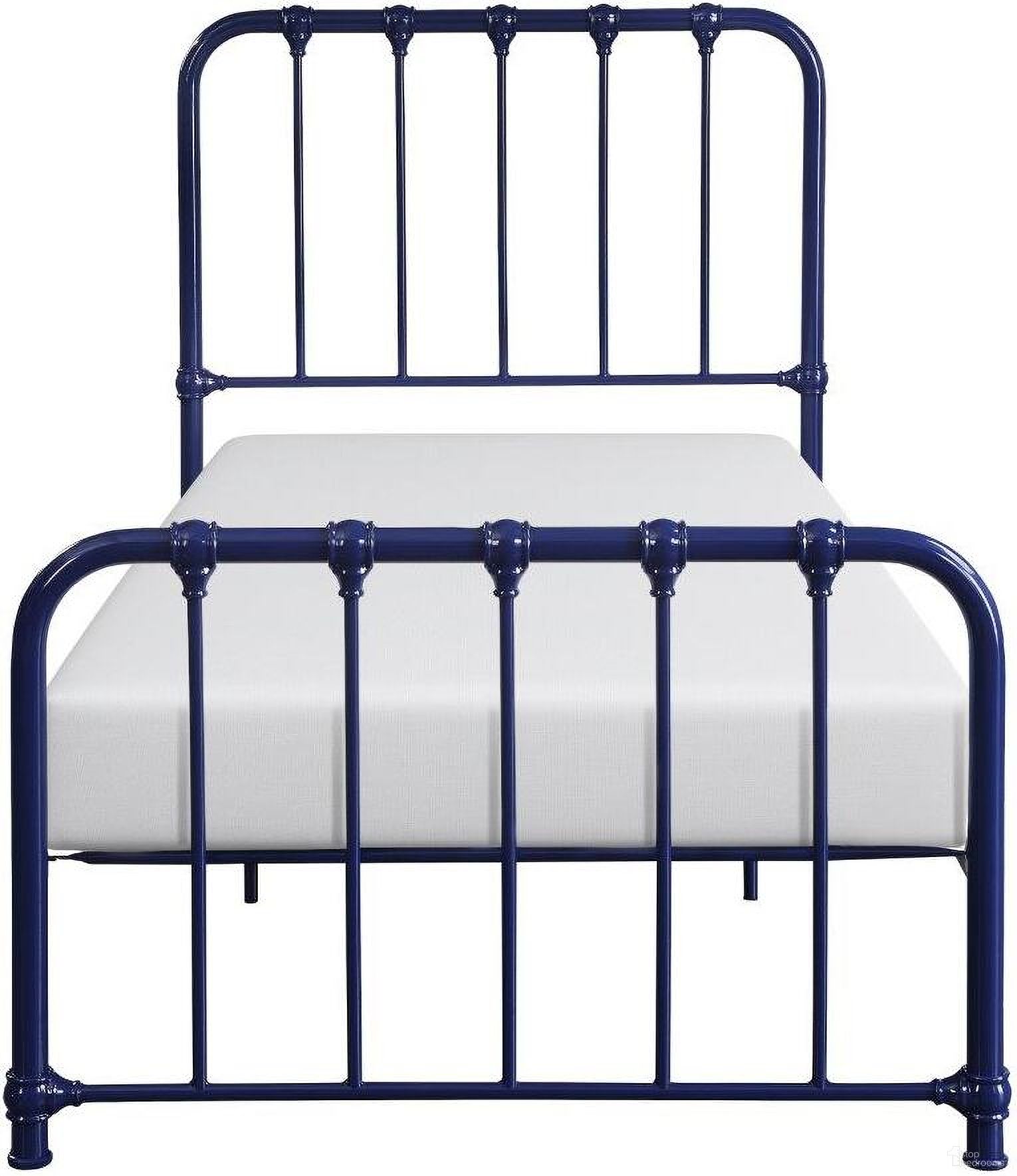 The appearance of Bethany Blue Twin Metal Bed In A Box designed by Homelegance in the transitional interior design. This blue piece of furniture  was selected by 1StopBedrooms from Bethany Collection to add a touch of cosiness and style into your home. Sku: 1571BUT-1. Material: Metal. Bed Size: Twin. Bed Type: Metal Bed.