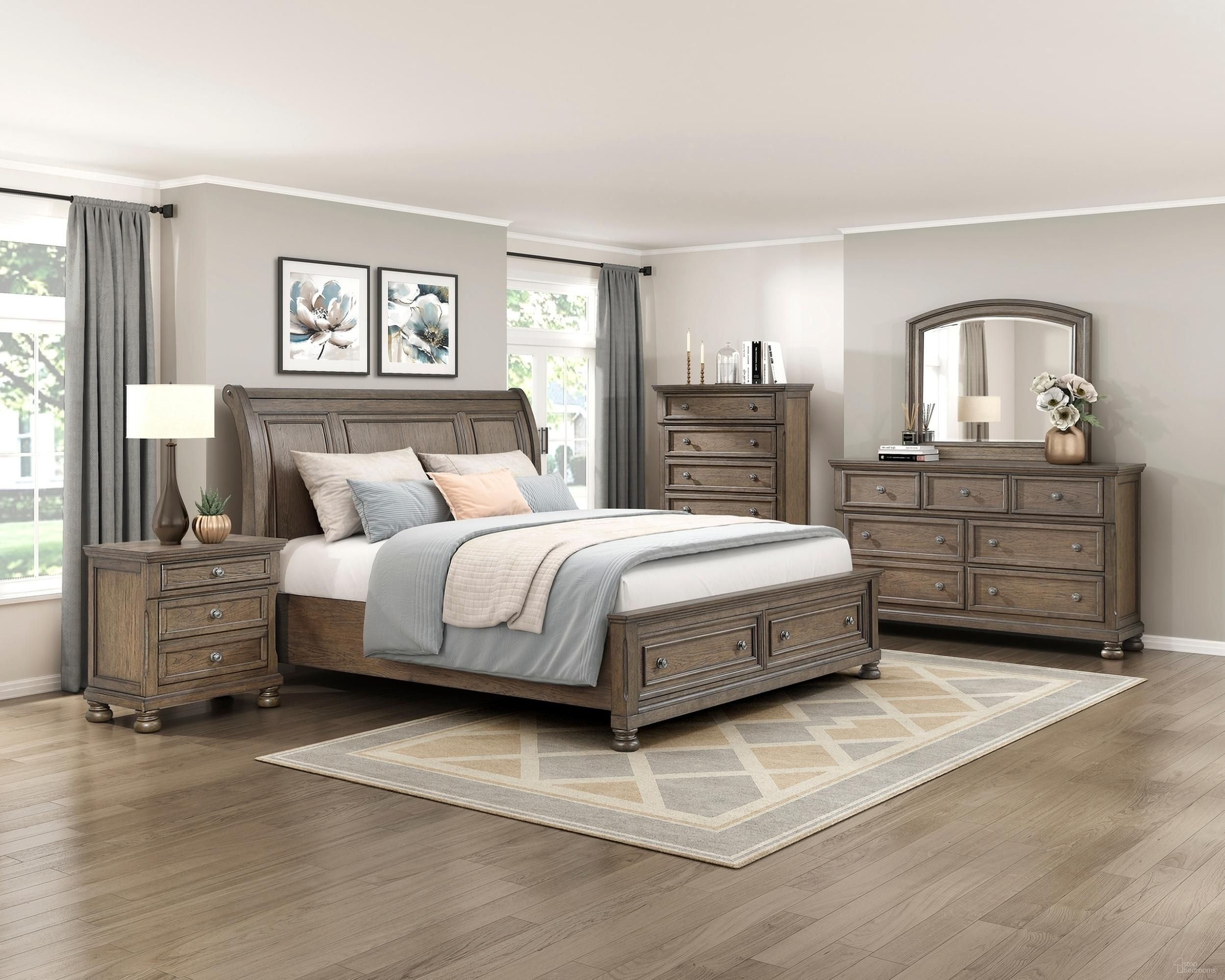 Bethel Platform Bedroom Set with Footboard Storage In Brown