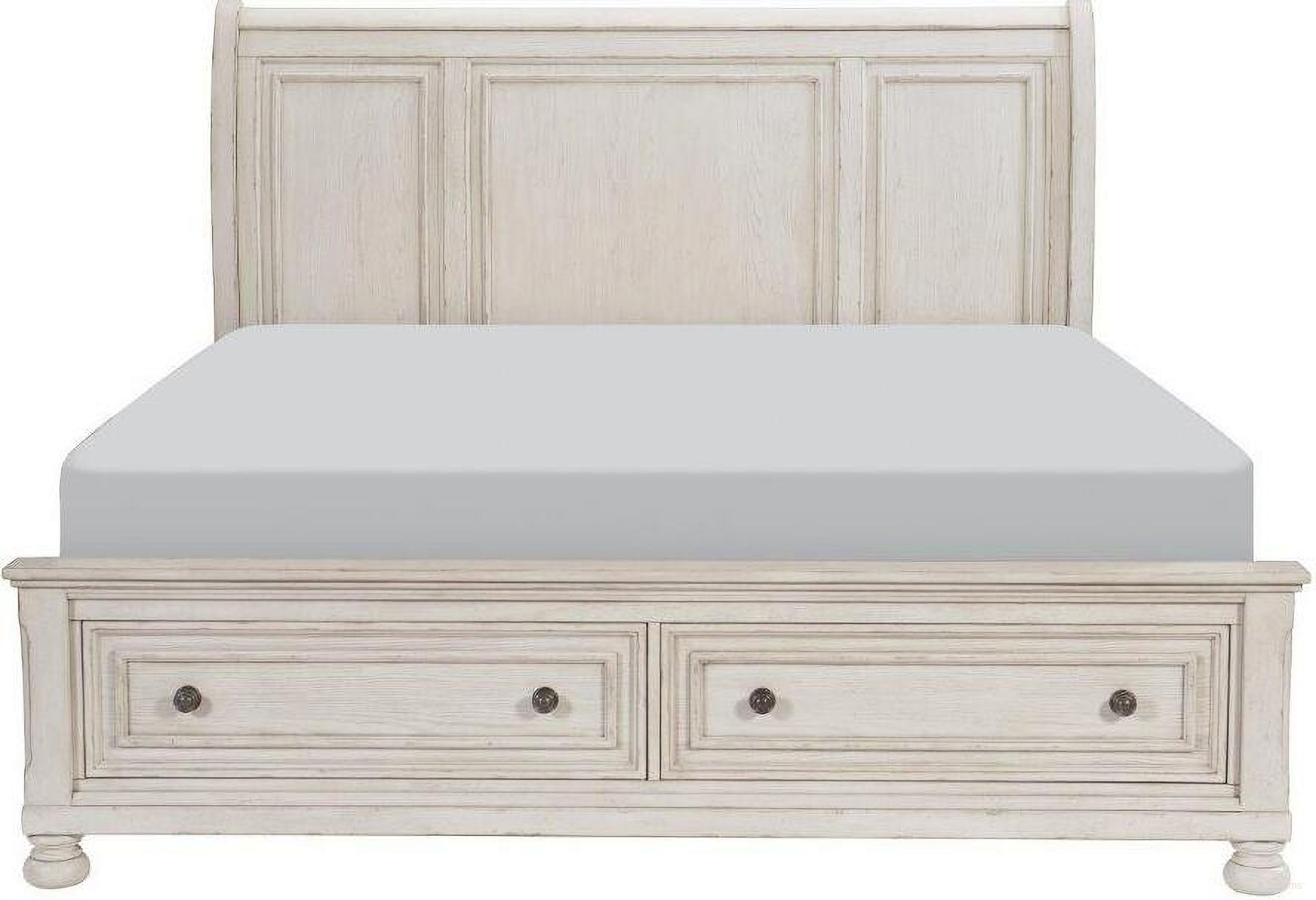 Bethel Wire Brushed White Queen Storage Sleigh Platform Bed