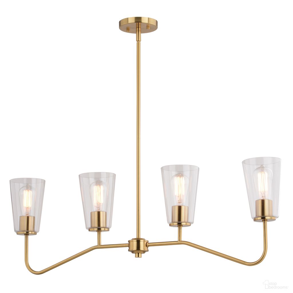 The appearance of Beverly 36 Inch 4 Light Linear Chandelier In Muted Brass designed by Vaxcel in the transitional interior design. This muted brass piece of furniture  was selected by 1StopBedrooms from Beverly Collection to add a touch of cosiness and style into your home. Sku: H0287. Material: Steel.