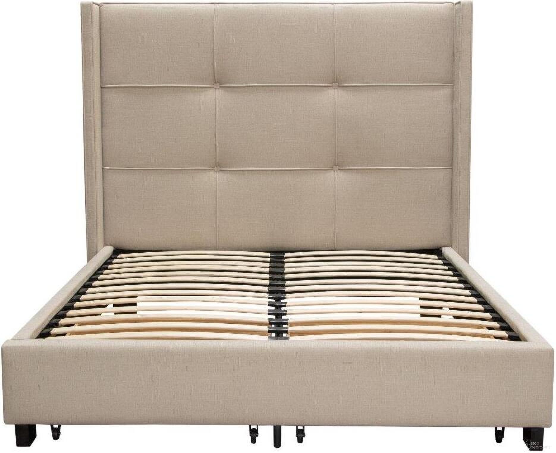 The appearance of Beverly Queen Bed with Integrated Footboard Storage Unit and Accent Wings in Sand Fabric designed by Diamond Sofa in the modern / contemporary interior design. This sand piece of furniture  was selected by 1StopBedrooms from Beverly Collection to add a touch of cosiness and style into your home. Sku: BEVERLYSDQUHB;BEVERLYSDQUFBSR;BEVERLYSDQUWN;BEVERLYSDQUST. Bed Type: Storage Bed. Material: Fabric. Bed Size: Queen.