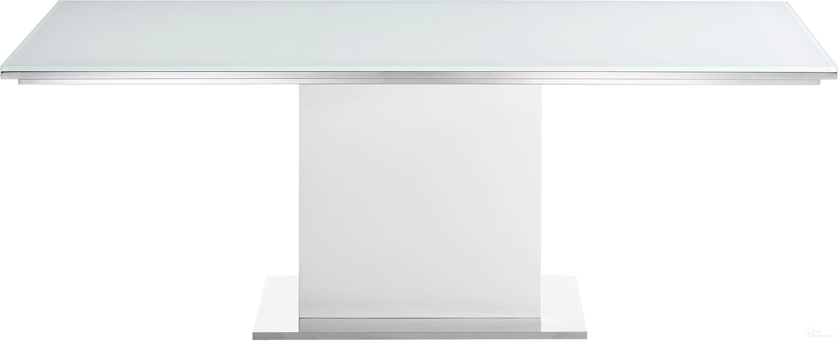 The appearance of Bianca Dining Table In White designed by Casabianca Home in the modern / contemporary interior design. This white piece of furniture  was selected by 1StopBedrooms from Bianca Collection to add a touch of cosiness and style into your home. Sku: CB-C2001WH. Table Base Style: Pedestal. Material: Glass. Table Top Shape: Rectangular. Size: 39" x 90".