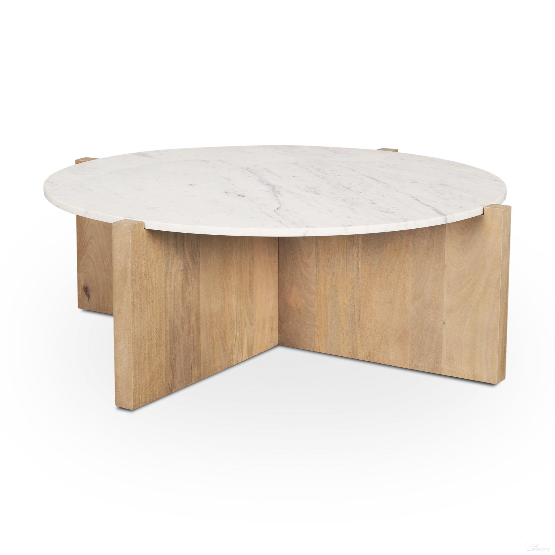 The appearance of Bianca Wood with Round Marble Top Coffee Table In Light Brown designed by Mercana in the modern / contemporary interior design. This light brown piece of furniture  was selected by 1StopBedrooms from Bianca Collection to add a touch of cosiness and style into your home. Sku: 70647-AB. Material: Solid Wood.