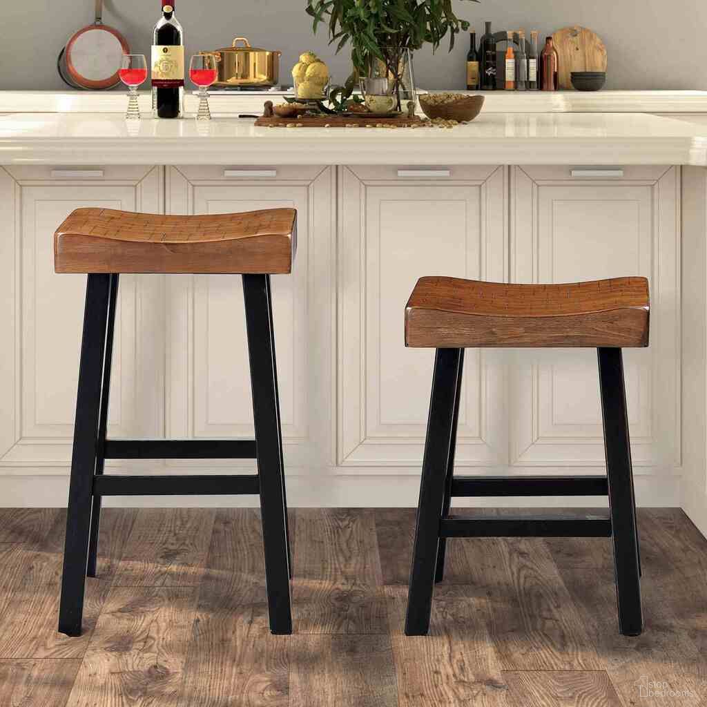Biasca 29 Inch Stool In Set of 2 In Oak and Black