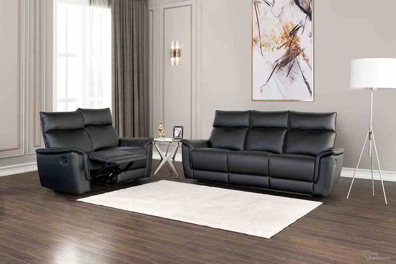 The appearance of Bienne Living Room Set In Black designed by Furniture of America in the transitional interior design. This black piece of furniture  was selected by 1StopBedrooms from Bienne Collection to add a touch of cosiness and style into your home. Sku: FM69002BK-SF-M;FM69002BK-LV-M. Material: Leather.