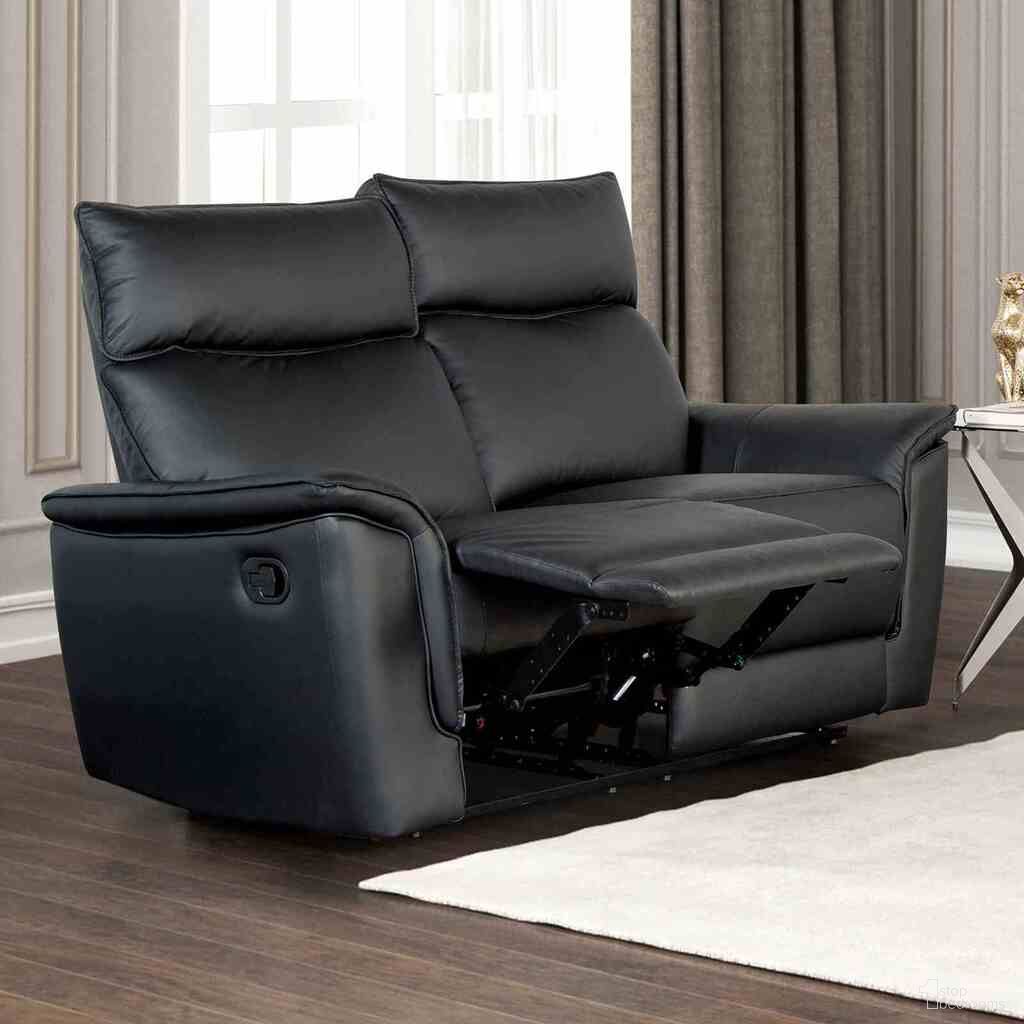 The appearance of Bienne Loveseat In Black designed by Furniture of America in the transitional interior design. This black piece of furniture was selected by 1StopBedrooms from Bienne Collection to add a touch of cosiness and style into your home. Sku: FM69002BK-LV-M. Material: Leather Match.
