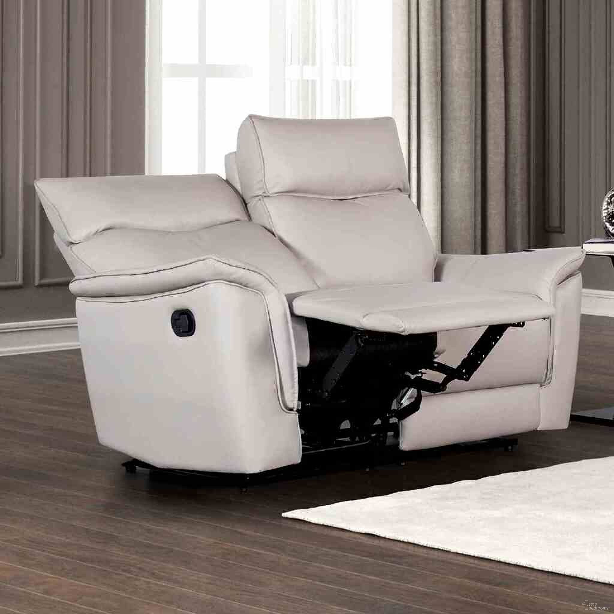 The appearance of Bienne Loveseat In Taupe designed by Furniture of America in the transitional interior design. This taupe piece of furniture was selected by 1StopBedrooms from Bienne Collection to add a touch of cosiness and style into your home. Sku: FM69002TP-LV-M. Material: Leather Match.