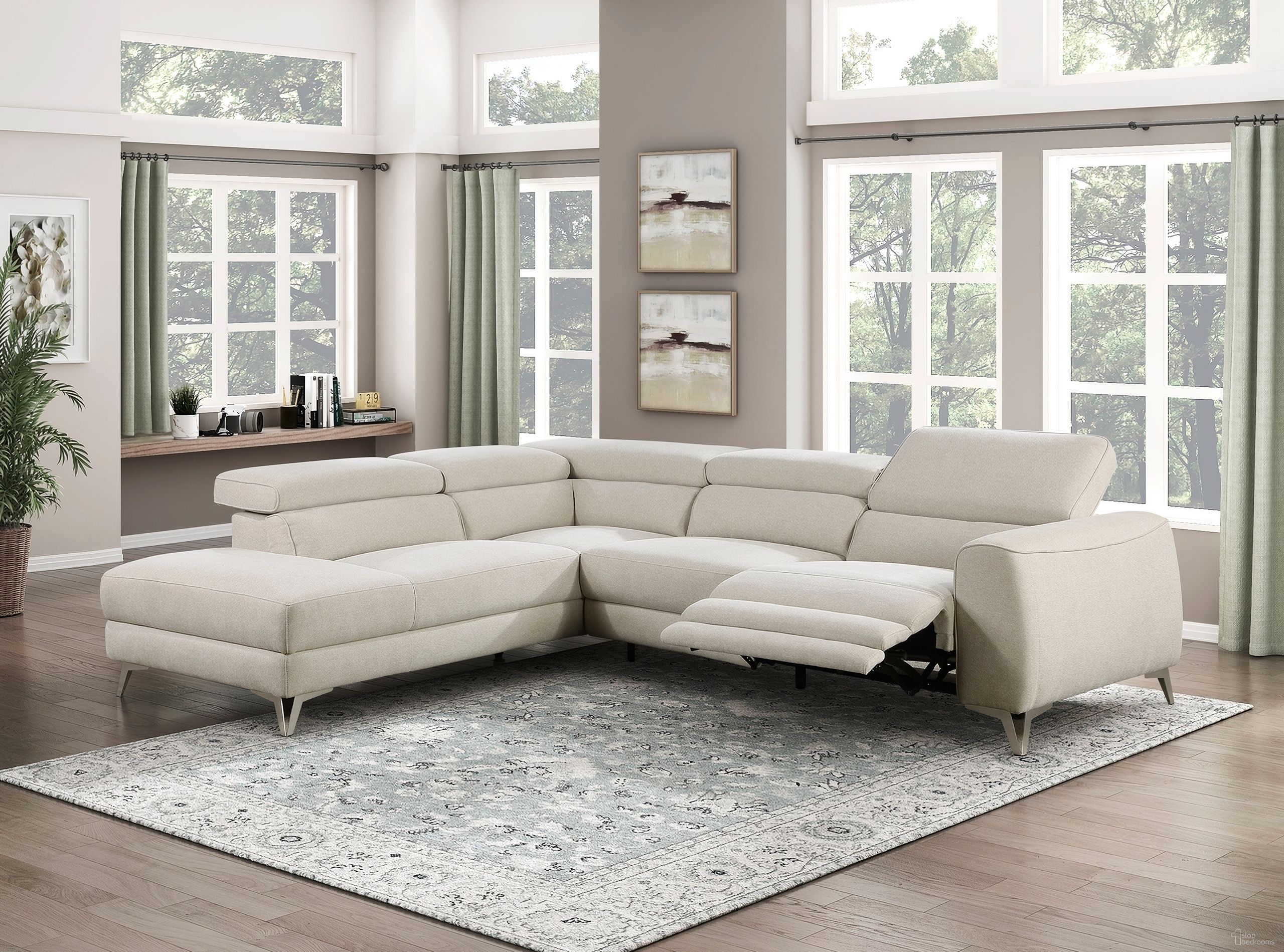 Bienvenue 2-Piece Power Reclining Sectional with Left Chaise In Beige