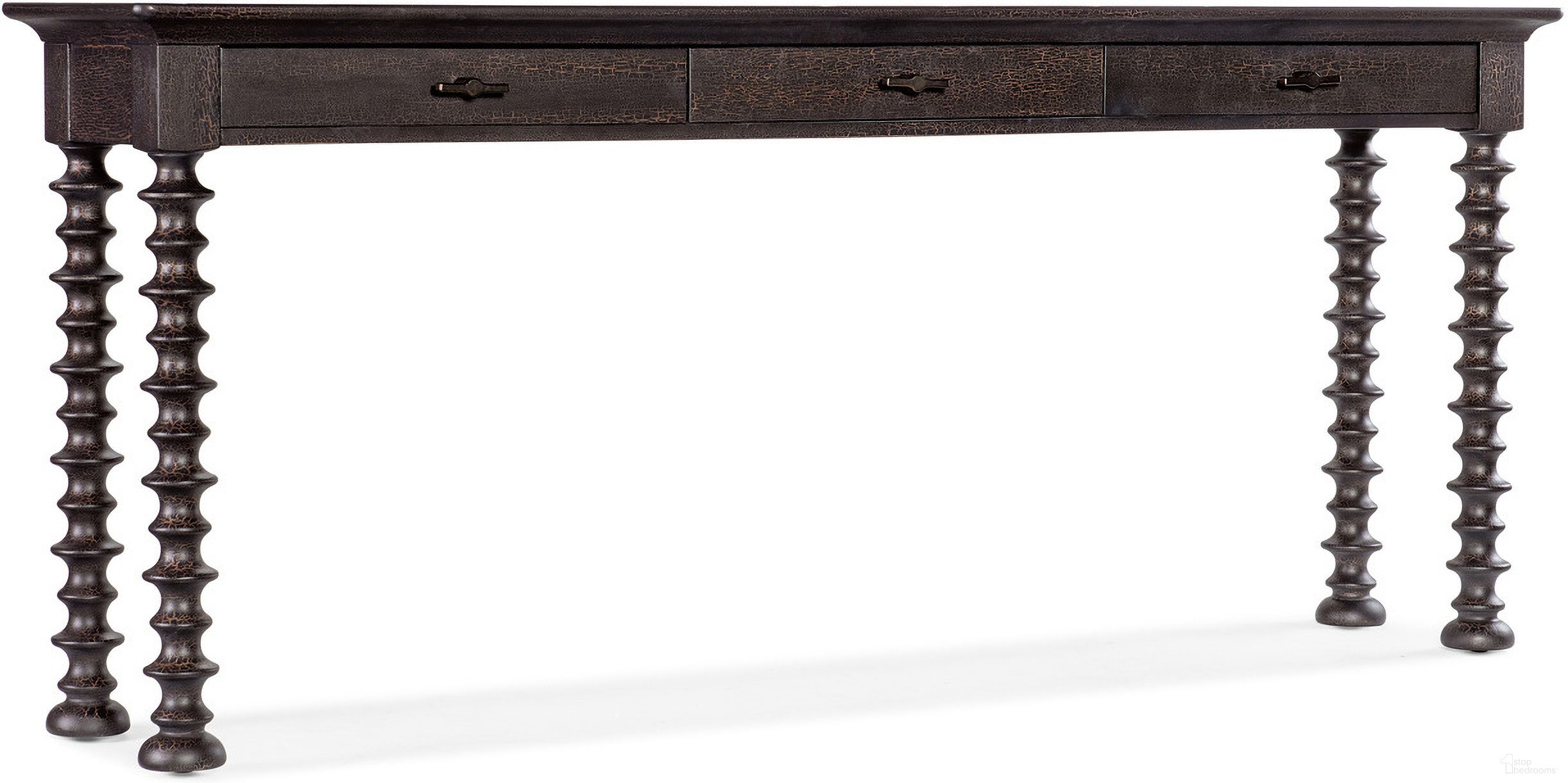 The appearance of Big Sky Turned Leg Sofa Table In Black designed by Hooker in the transitional interior design. This black piece of furniture  was selected by 1StopBedrooms from Big Sky Collection to add a touch of cosiness and style into your home. Sku: 6700-80361-98. Material: Hickory.