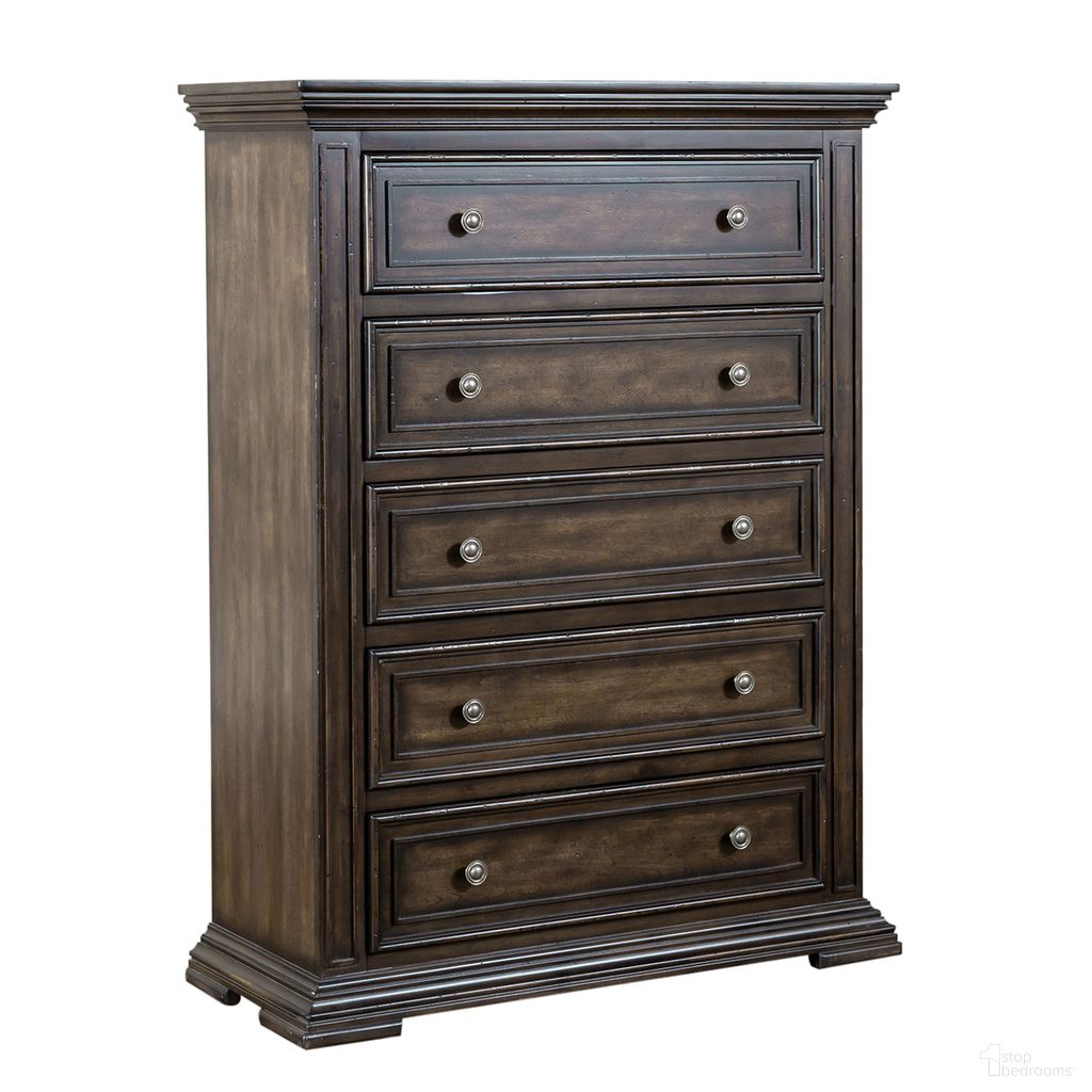 The appearance of Big Valley 5 Drawer Chest designed by Liberty in the traditional interior design. This brown piece of furniture was selected by 1StopBedrooms from Big Valley Collection to add a touch of cosiness and style into your home. Sku: 361-BR41. Material: Rubberwood.