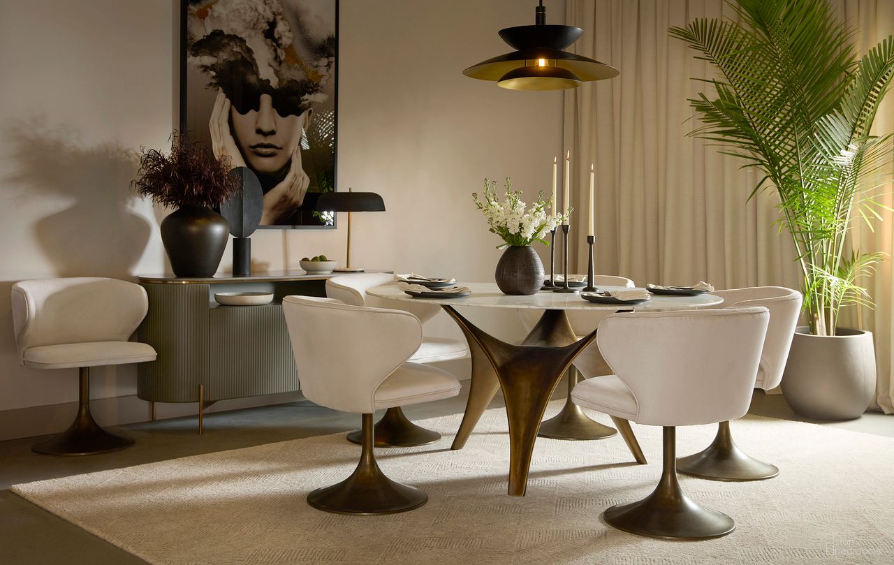 Bijon 59 Inch Bijon Dining Room Set In Matte White and Antique Bronze
